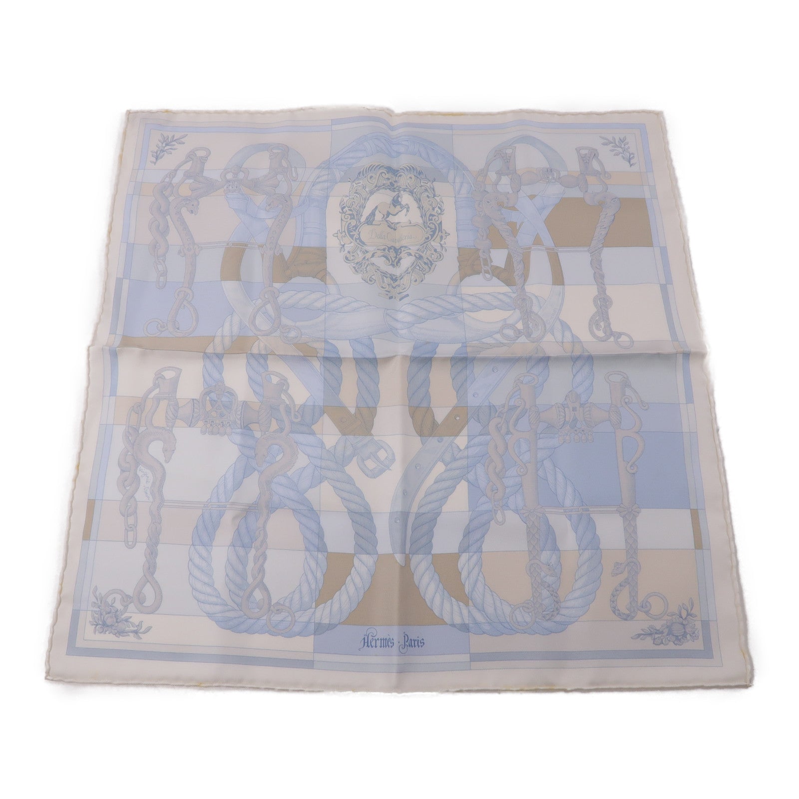 HERMES  Scarf Scarves 40x40cm Silk Light Blue White
