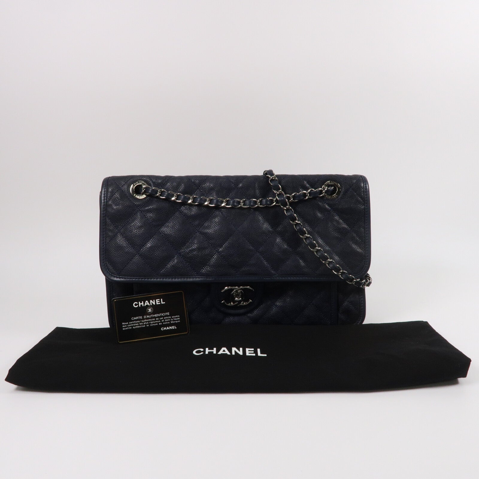 CHANEL 牛皮皮革French Riviera Flap鏈帶肩背袋