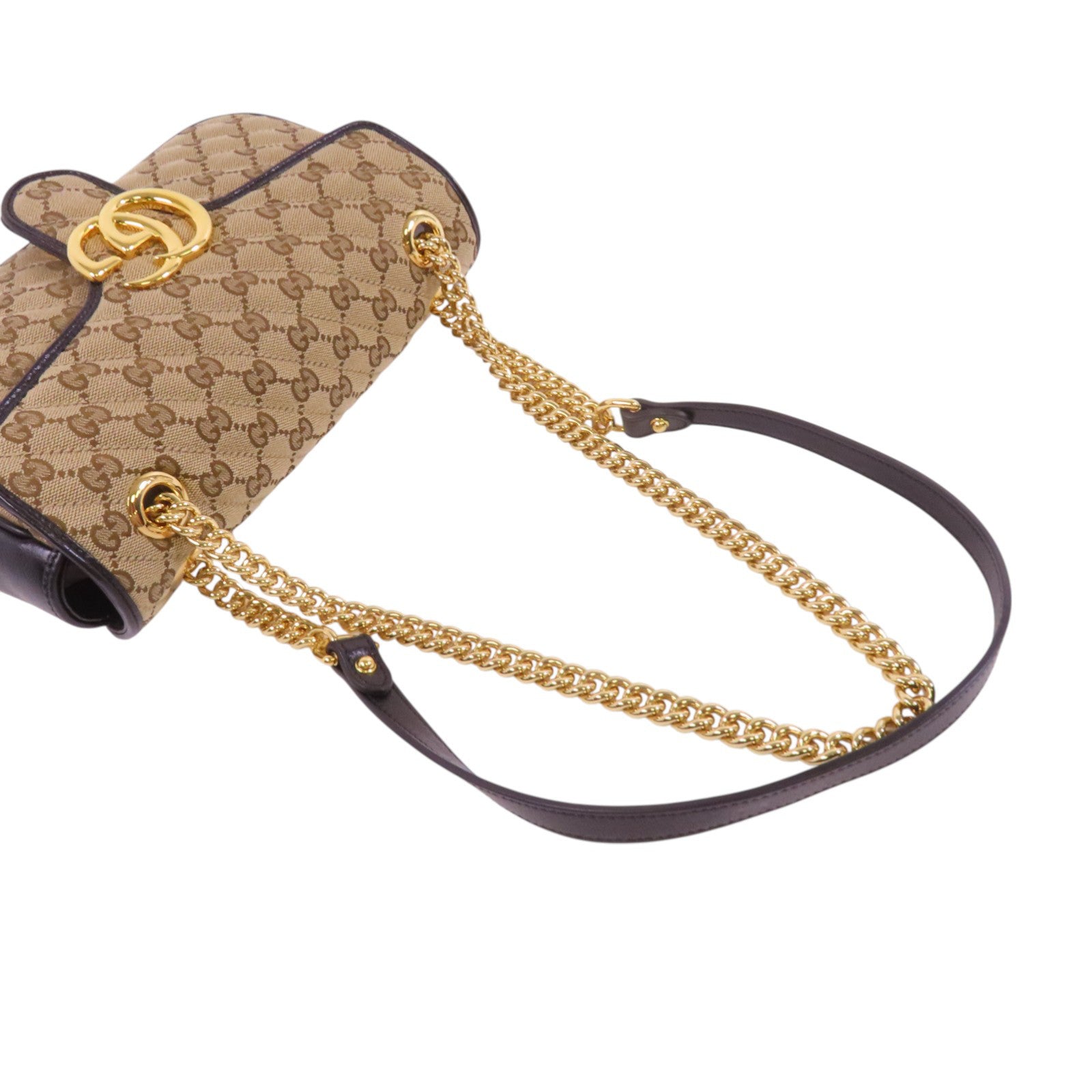 GUCCI GG帆布GG Marmont Quilted Small Shoulder金扣鏈帶肩背袋