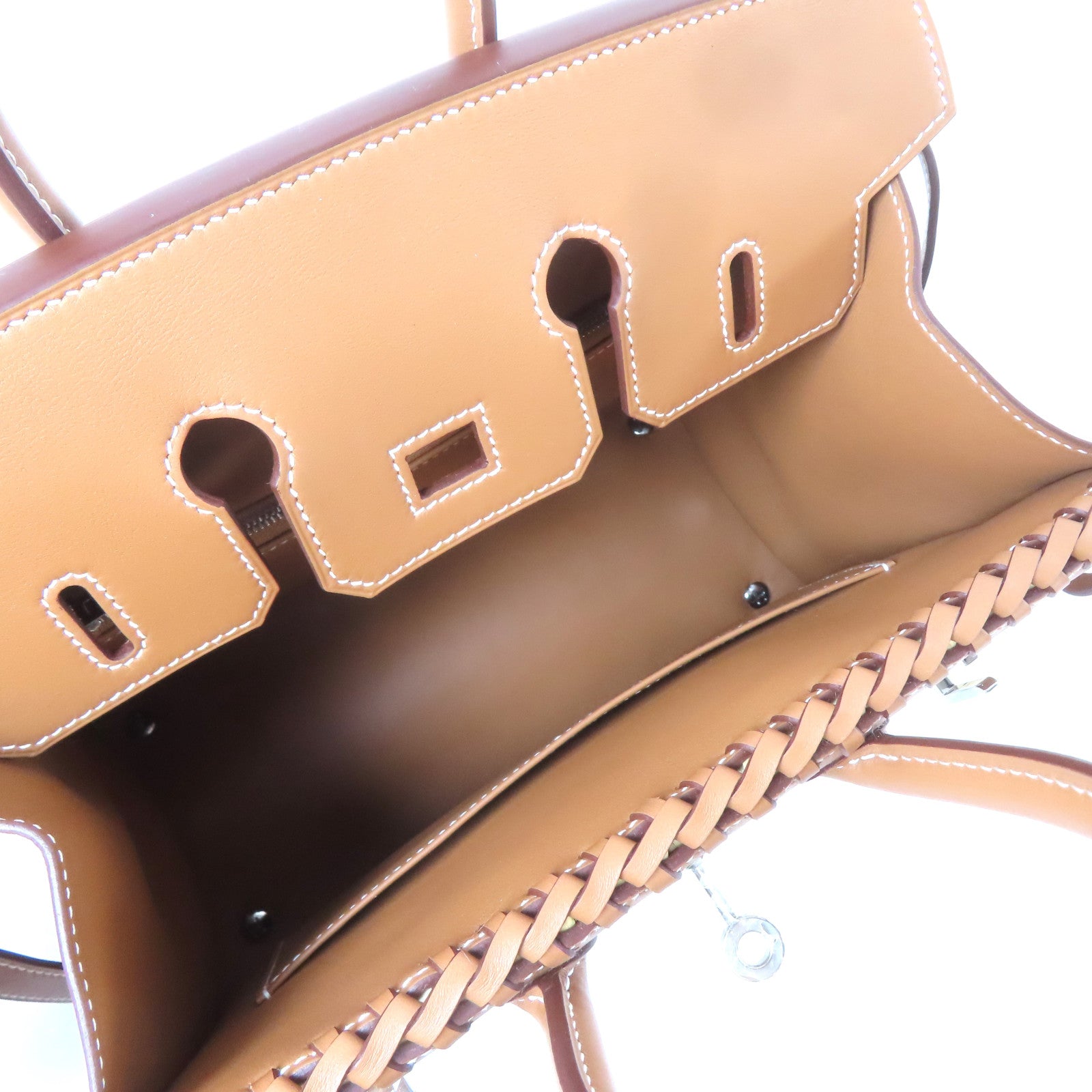 HERMES Swift皮革/柳條Birkin 25 Picnic銀扣手挽袋Gold/Naturel/啡色