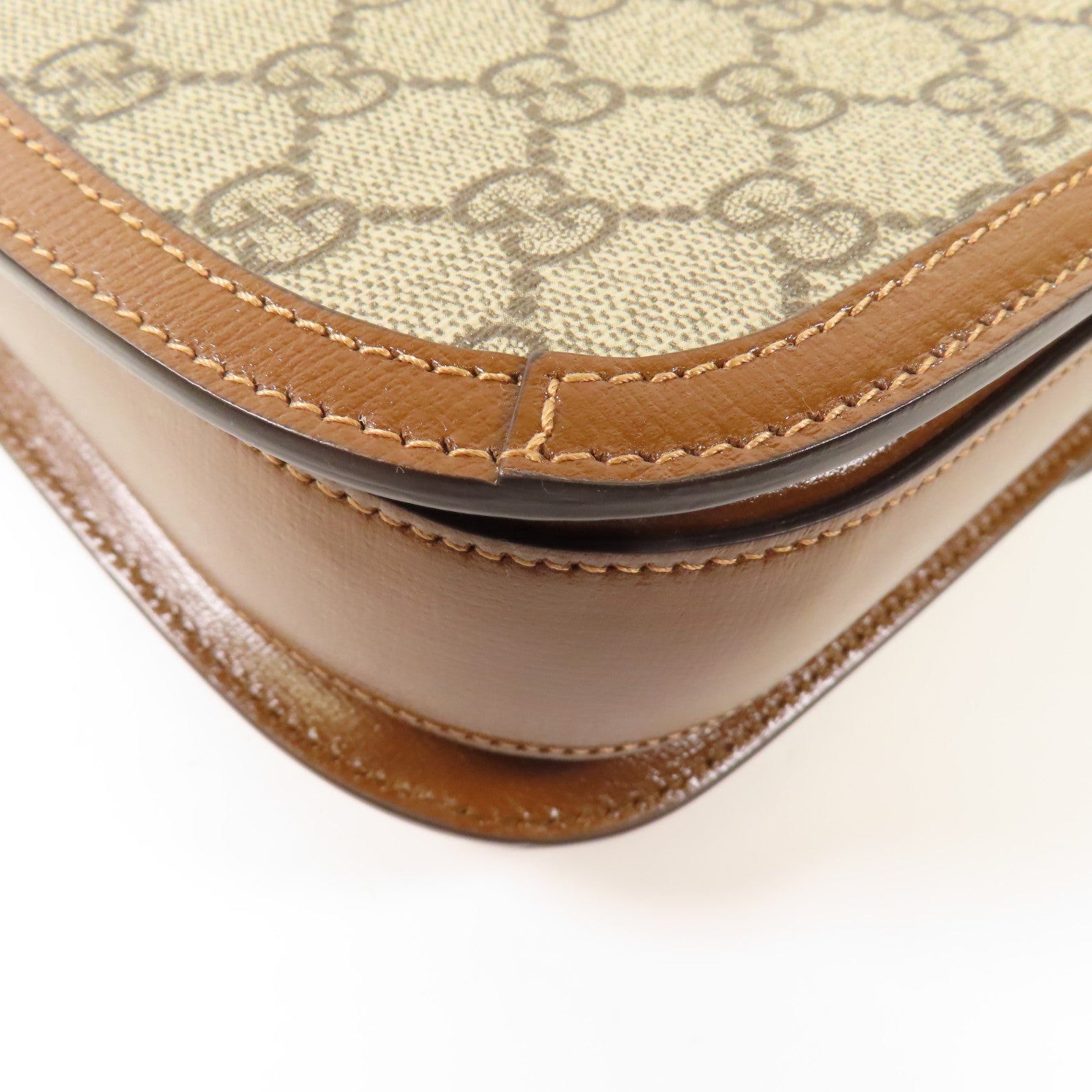 GUCCI GG GHW Shoulder Bag PVC Coated Canvas Calfskin Leather 602204 Brown