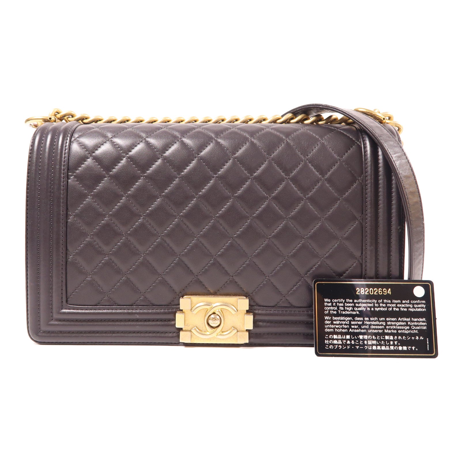 CHANEL CC GHW Boy 27 Chain Shoulder Bag Leather