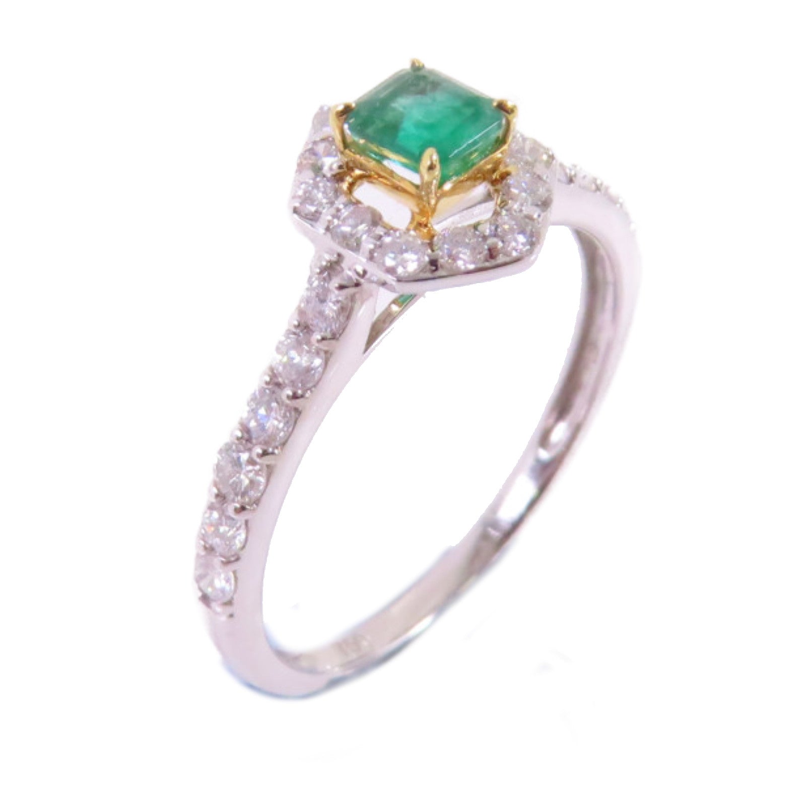 JEWELRY 【激減優惠】18K白金Emerald Ring 0.28ct綠寶石/0.48鑽石戒指US#6.75