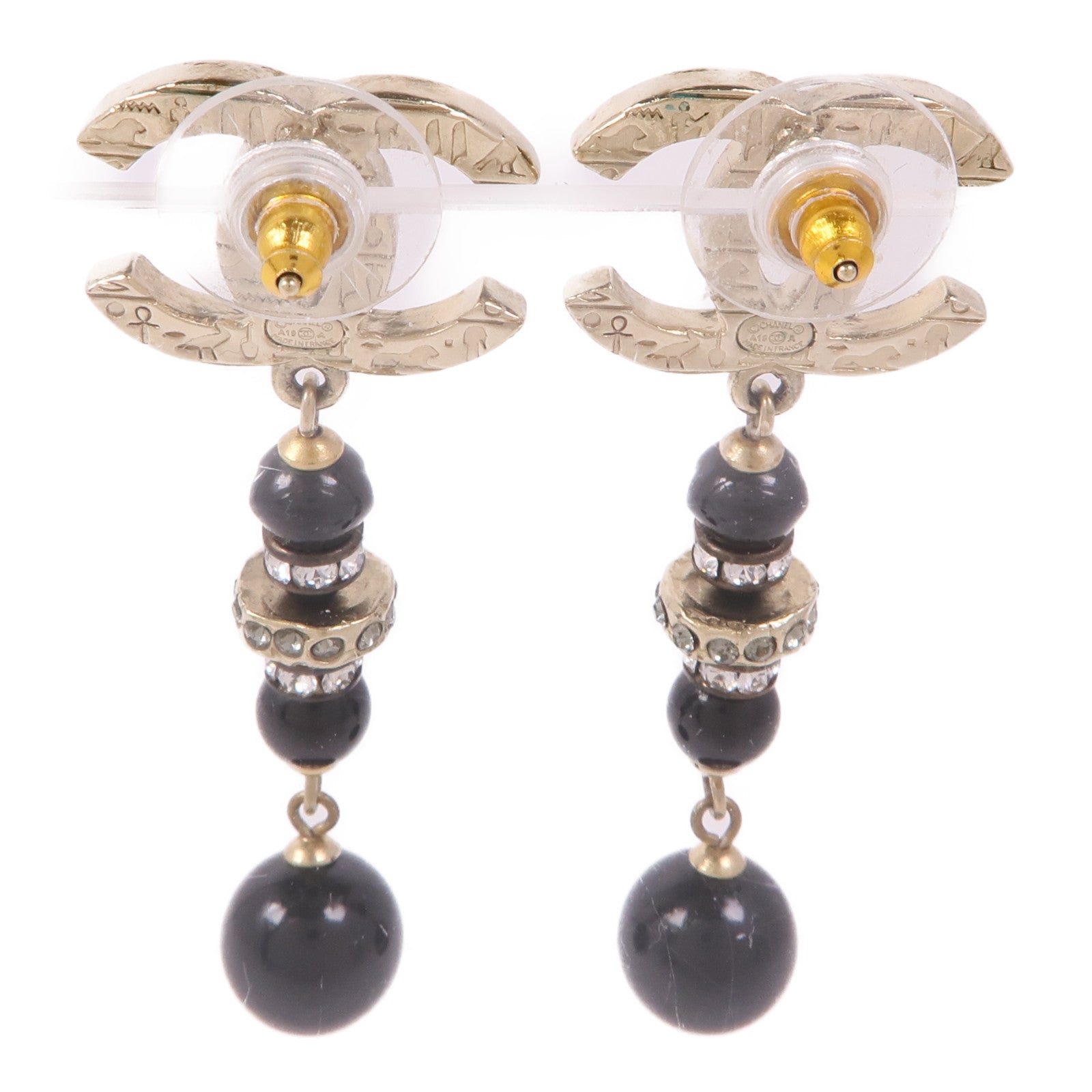 CHANEL CC Earrings Metal Gold Black