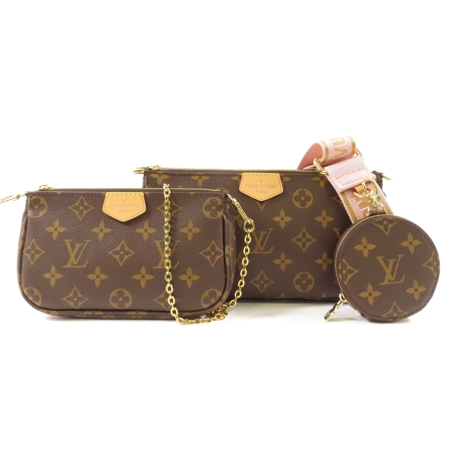 LOUIS VUITTON 【激減優惠】Monogram Multi Pochette Accessoires金扣手挽肩背兩用袋棕色