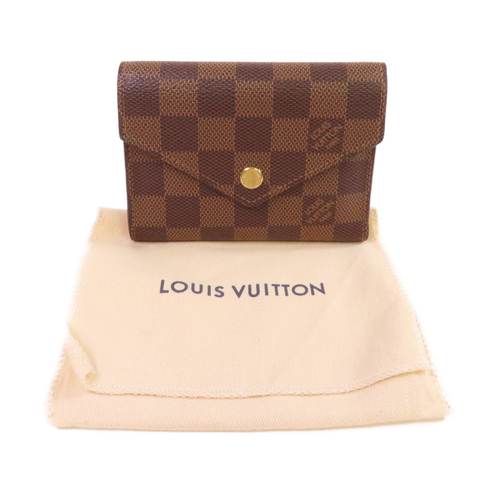 LOUIS VUITTON Damier Ebene Victorine Wallet金扣短錢包啡色/粉紅色