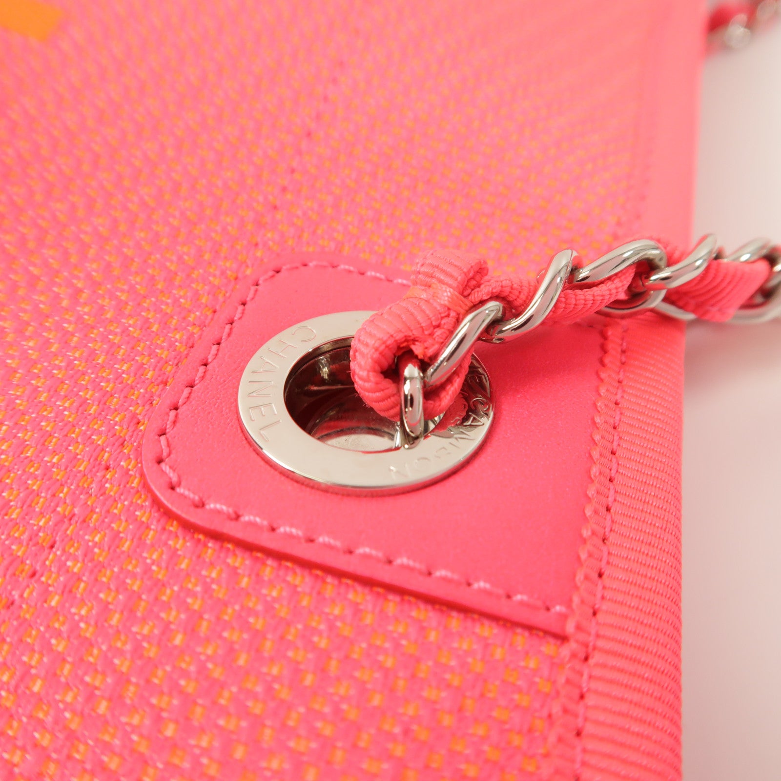 CHANEL 帆布Deauville PM Tote Bag鏈帶肩背袋