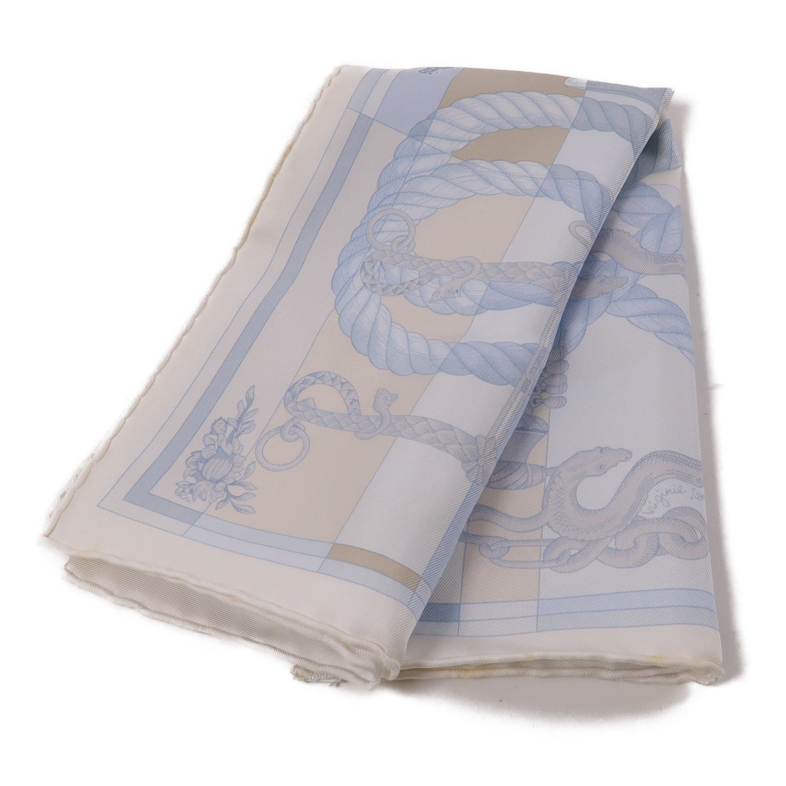 HERMES  Scarf Scarves 40x40cm Silk Light Blue White
