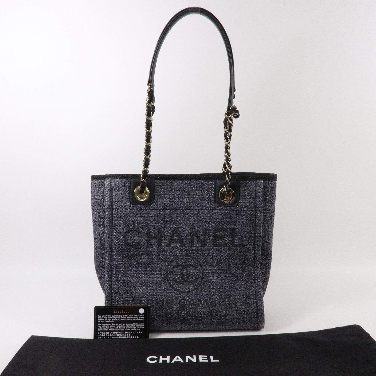 CHANEL 帆布Deauville PM鏈帶手挽袋
