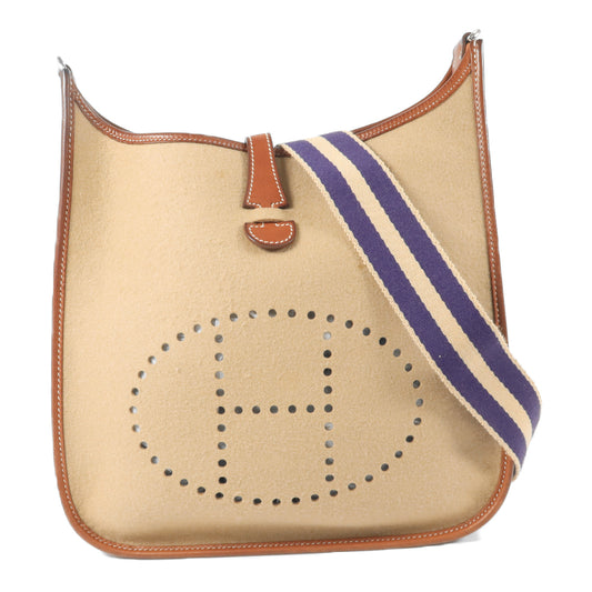 HERMES Felt/Barenia皮革Evelyne PM肩背袋Fauve/Iris