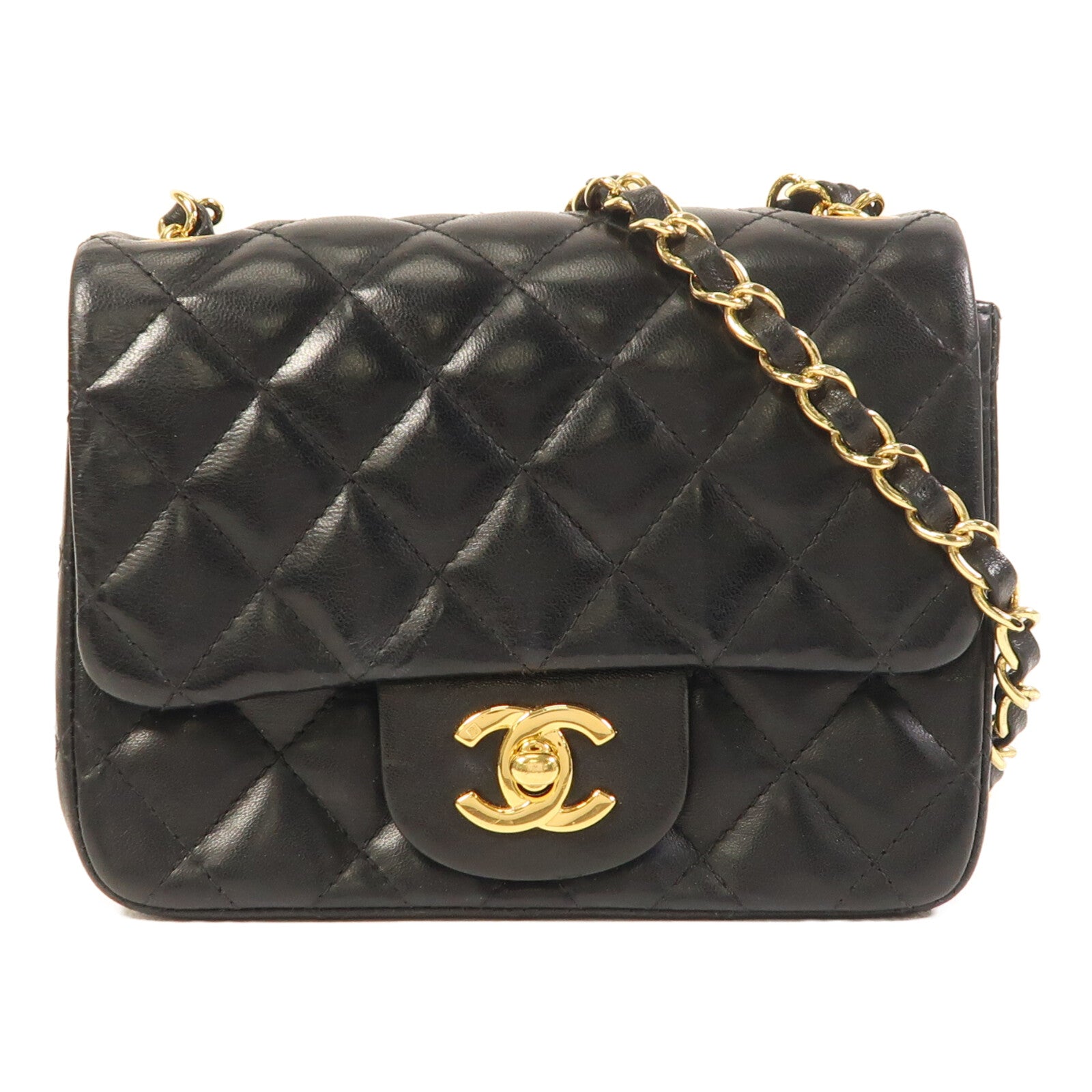 CHANEL 羊皮皮革Mini Classic 17金扣鏈帶肩背袋
