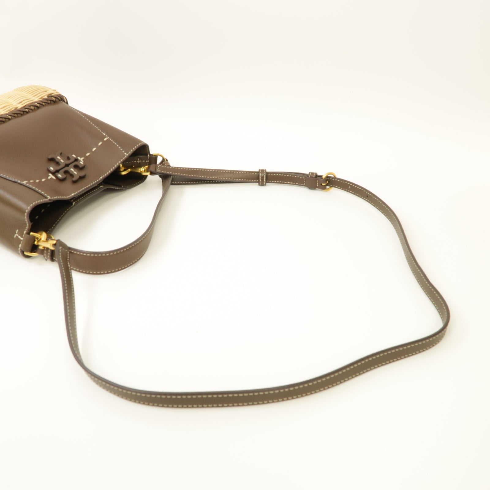 Tory Burch 牛皮皮革Shoulder Bag金扣手挽肩背兩用袋啡色