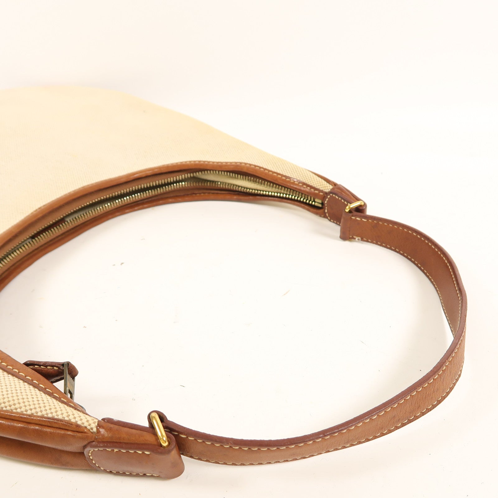 HERMES 【激減優惠】帆布/皮革Toile Natural Barenia Gao金扣肩背袋米色/啡色