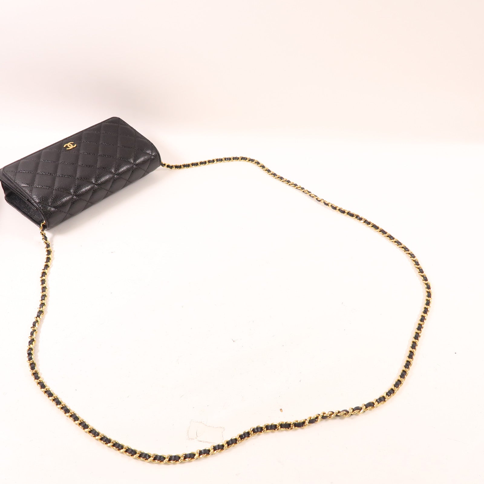 CHANEL 牛皮皮革Wallet On Chain金扣鏈帶肩背袋黑色