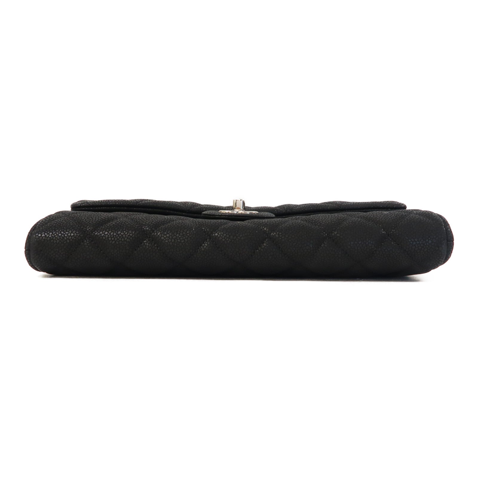 CHANEL 菱格Caviar皮革Shoulder Bag銀扣鏈帶肩背袋黑色