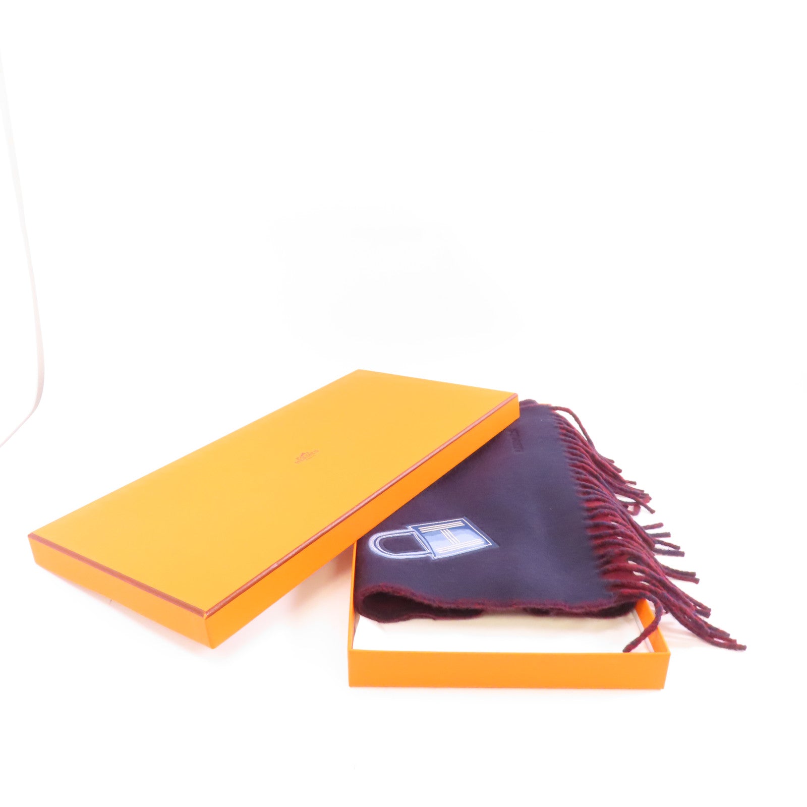 HERMES Cashmere Scarf圍巾深藍色/酒紅色