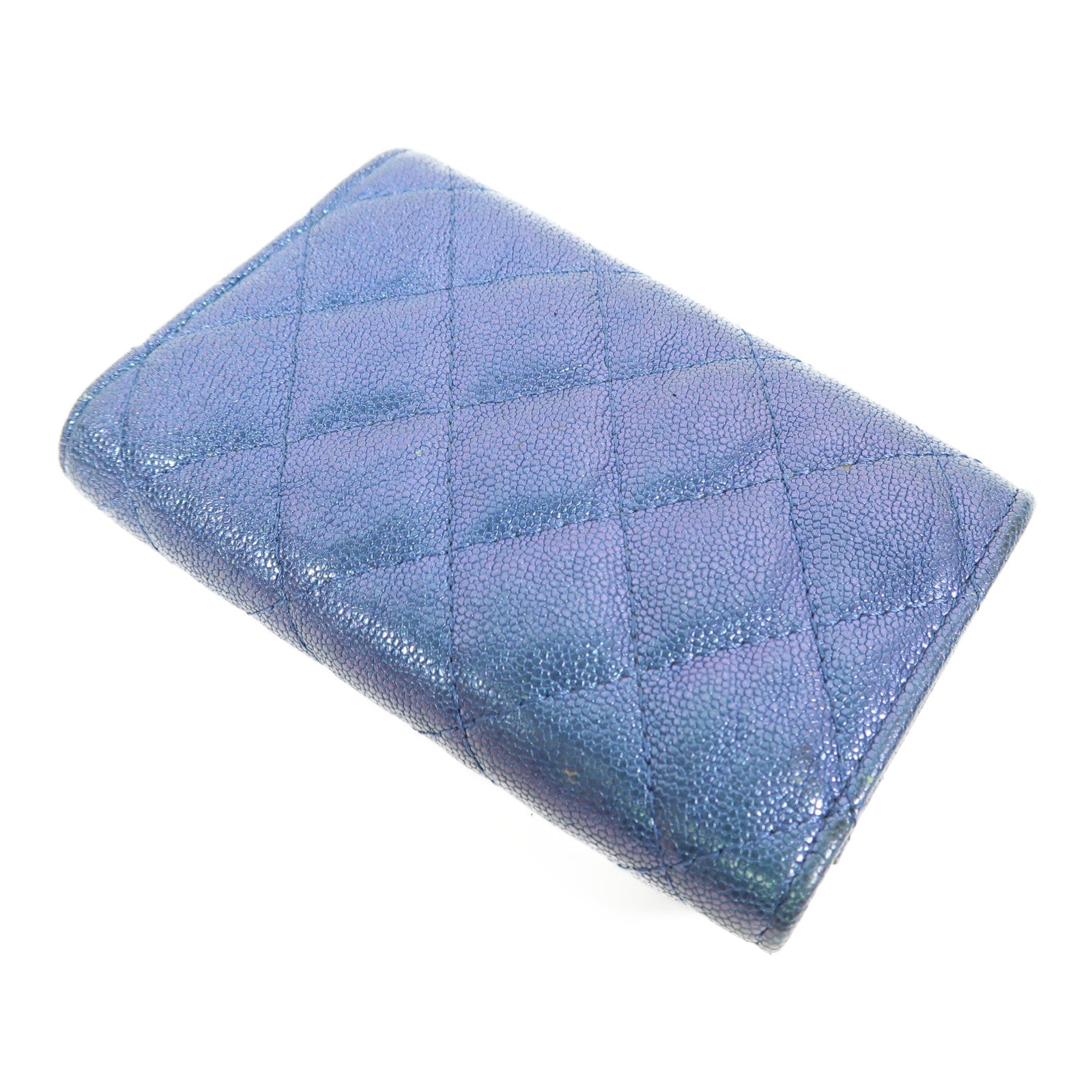 CHANEL 菱格Caviar皮革Card Case金扣卡片套藍色