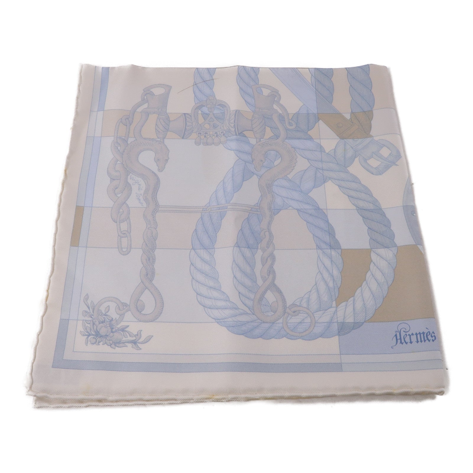HERMES  Scarf Scarves 40x40cm Silk Light Blue White