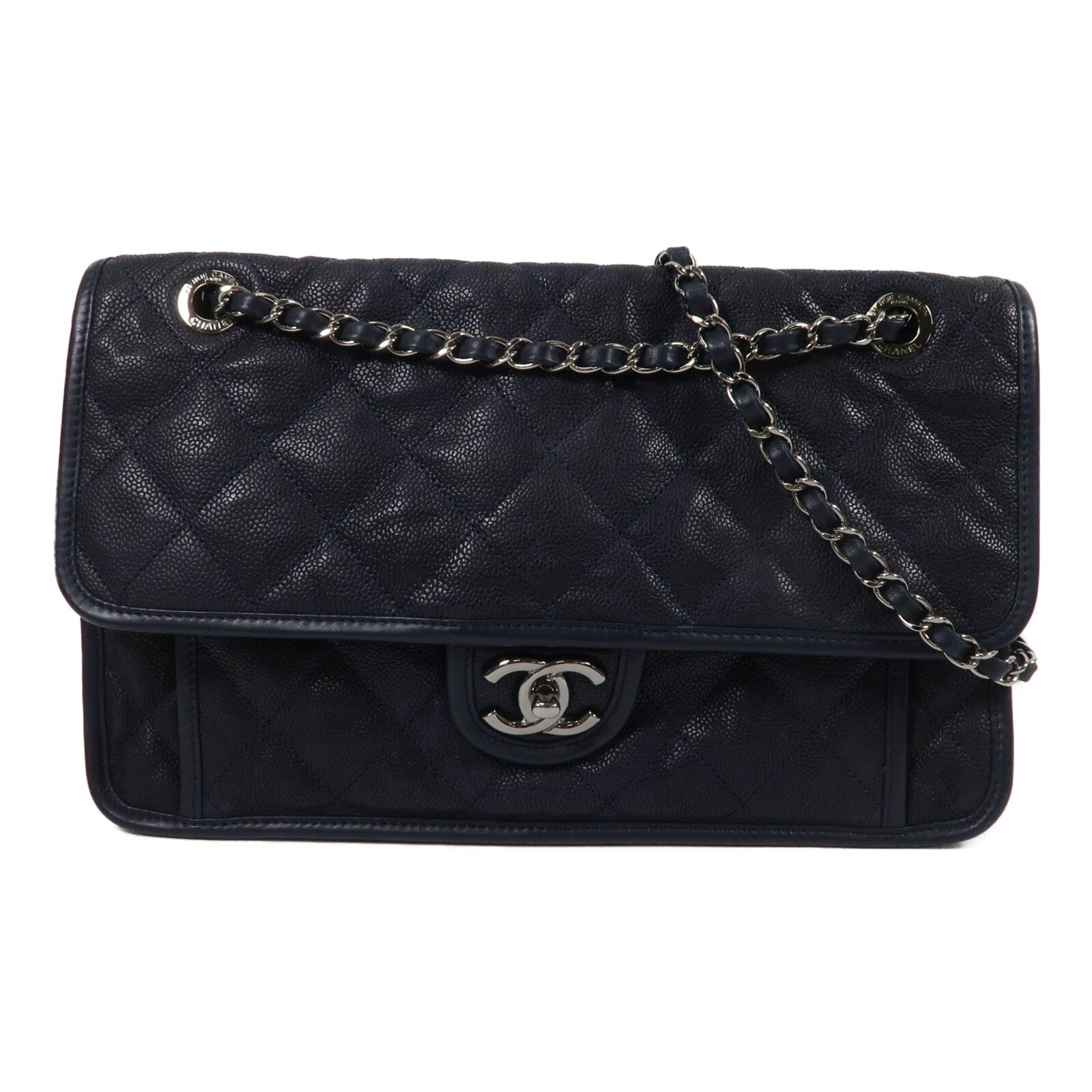 CHANEL 牛皮皮革French Riviera Flap鏈帶肩背袋
