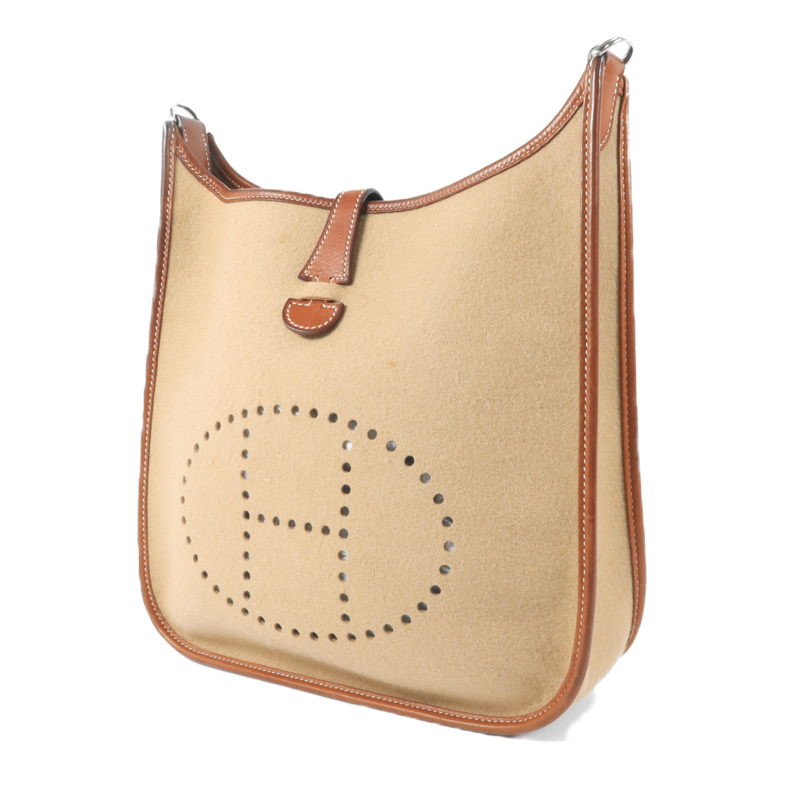 HERMES Felt/Barenia皮革Evelyne PM肩背袋Fauve/Iris