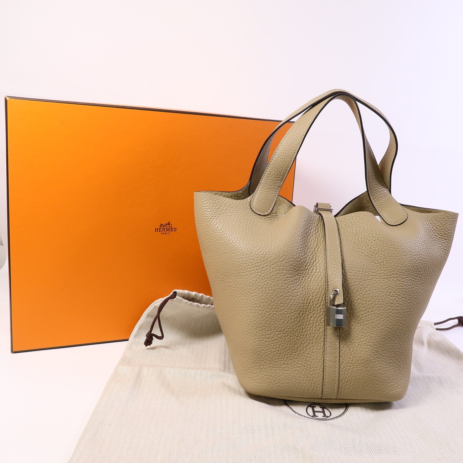 HERMES Clemence皮革Picotin MM扣手挽袋Trench