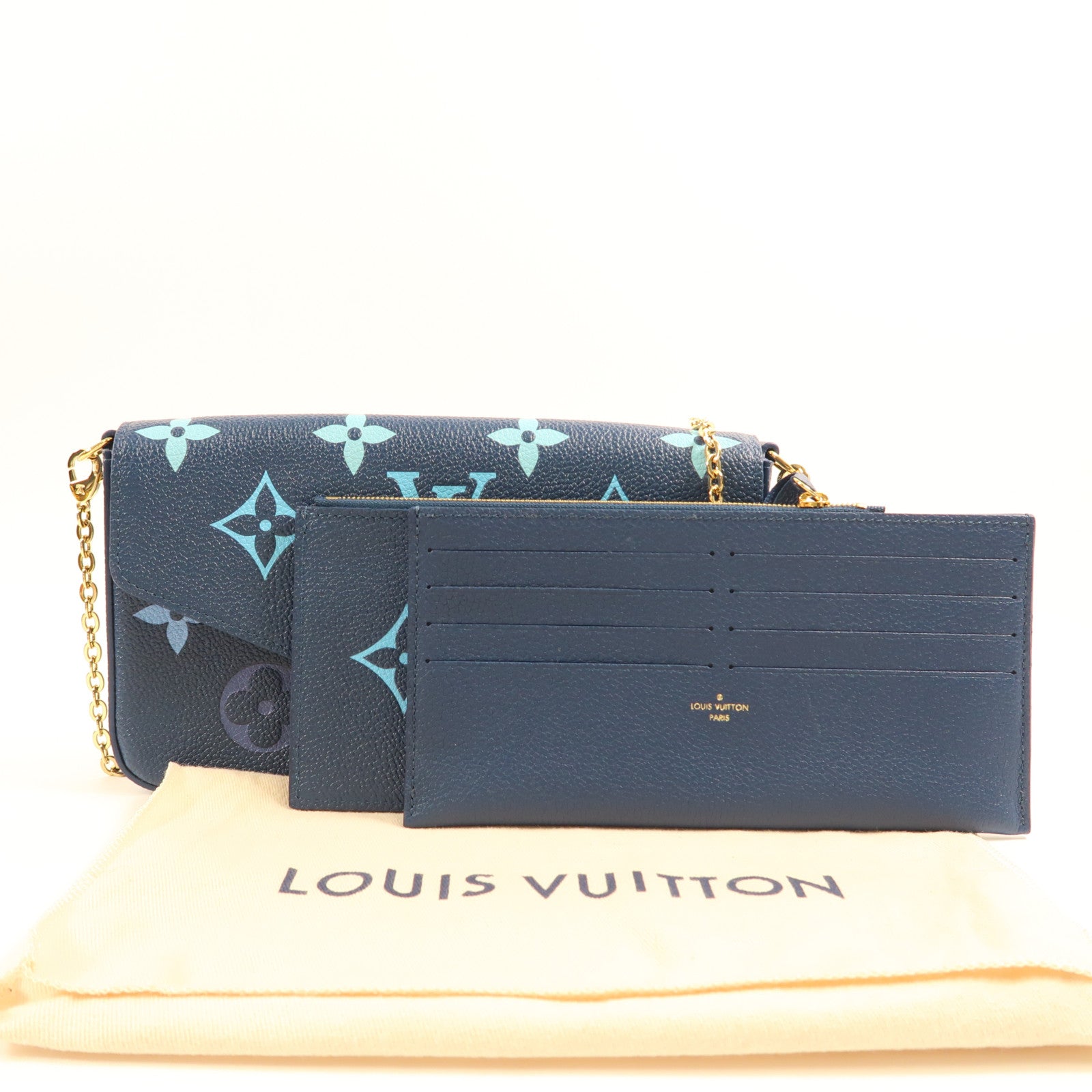 LOUIS VUITTON Monogram Empreinte Felicie Pochette金扣鏈帶肩背袋藍色