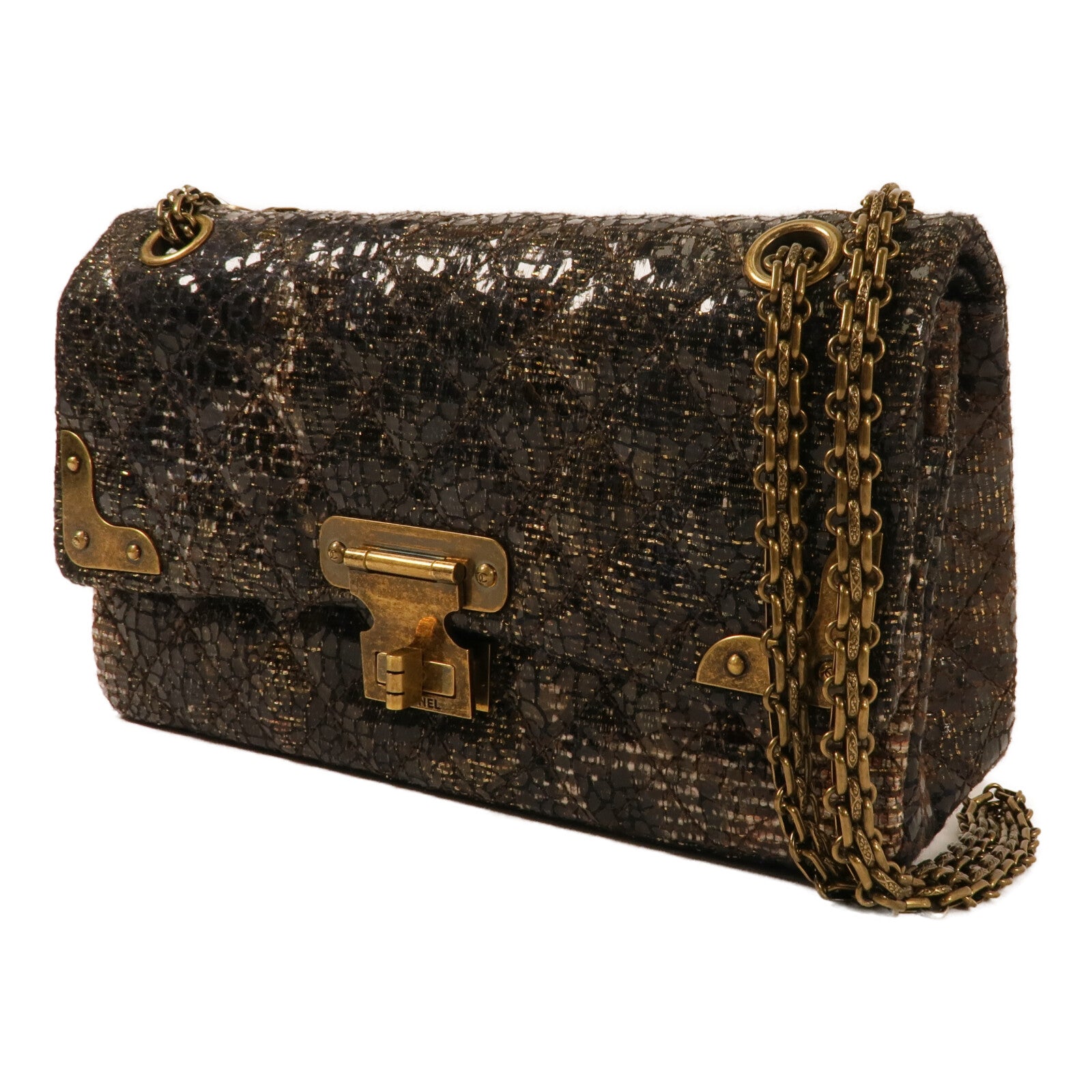 CHANEL Tweed Shanghai Icons Flap Bag鏈帶肩背袋