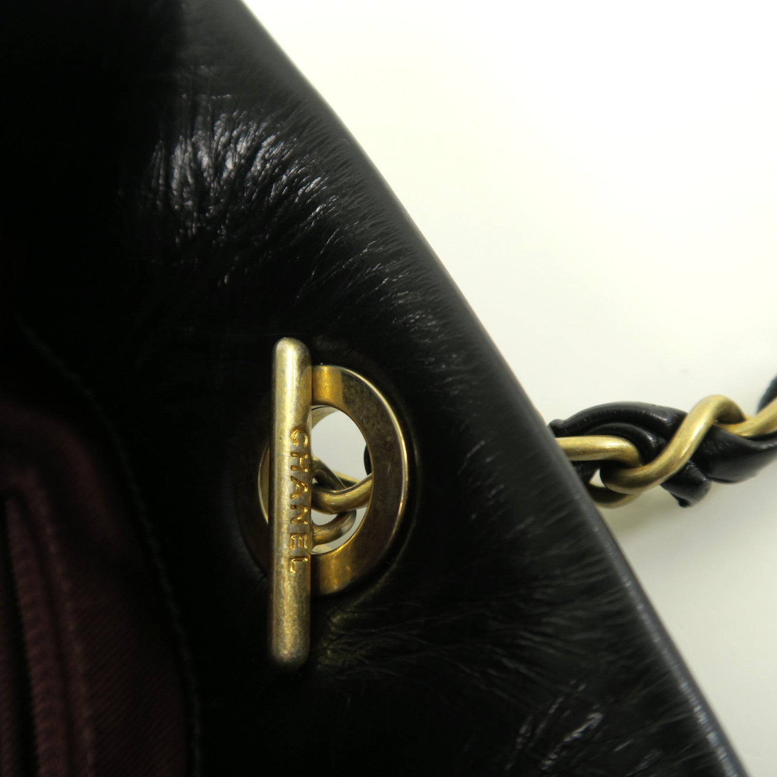 CHANEL 【激減優惠】菱格牛皮皮革Chain Shoulder金扣肩背袋黑色