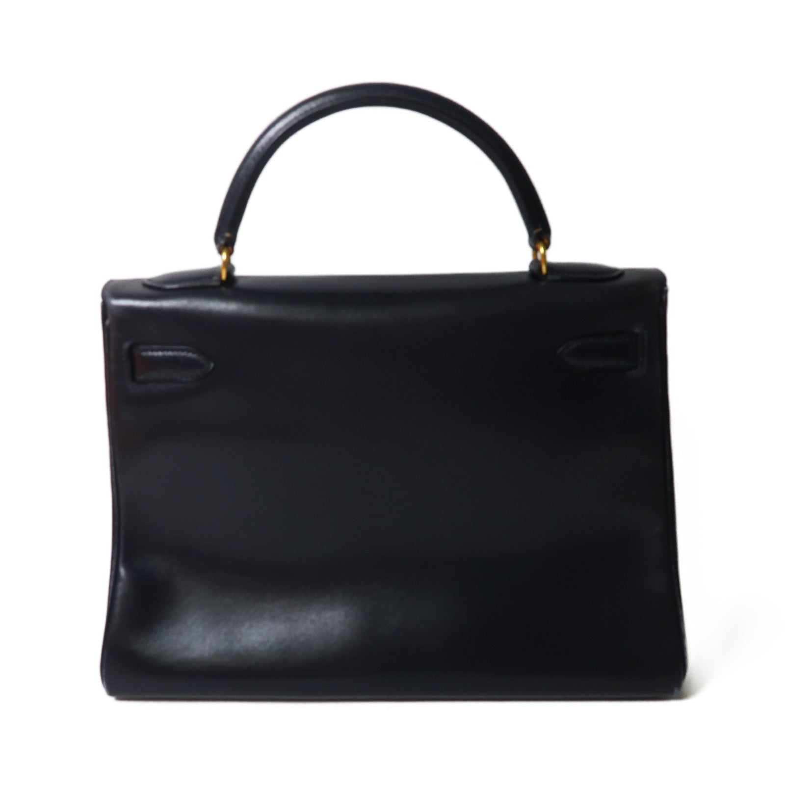 HERMES Box Calf皮革Kelly 32金釦手挽肩背兩用袋深藍色