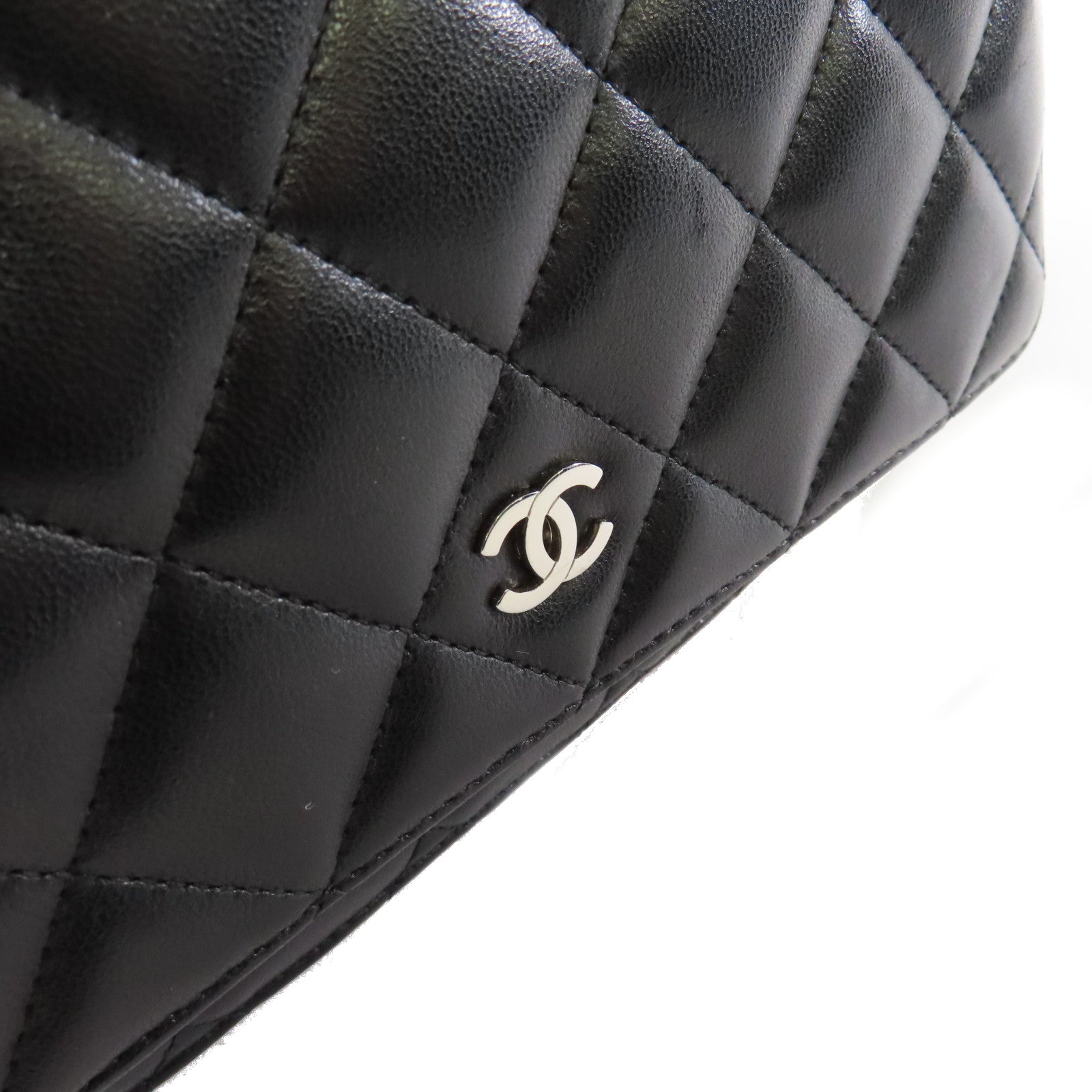 CHANEL 菱格羊皮皮革WOC Shoulder Bag銀扣鏈帶肩背袋黑色