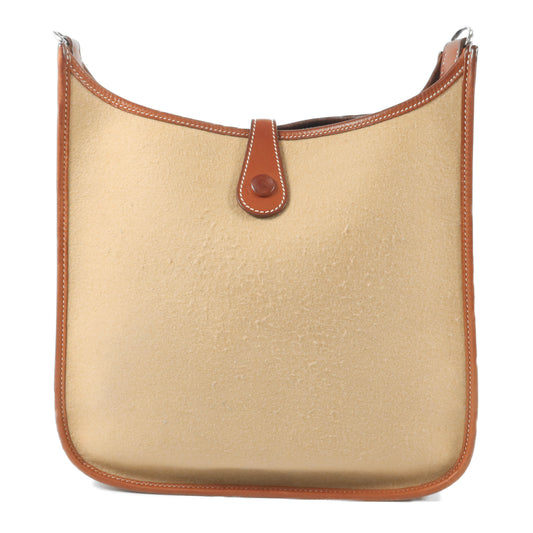 HERMES Felt/Barenia皮革Evelyne PM肩背袋Fauve/Iris