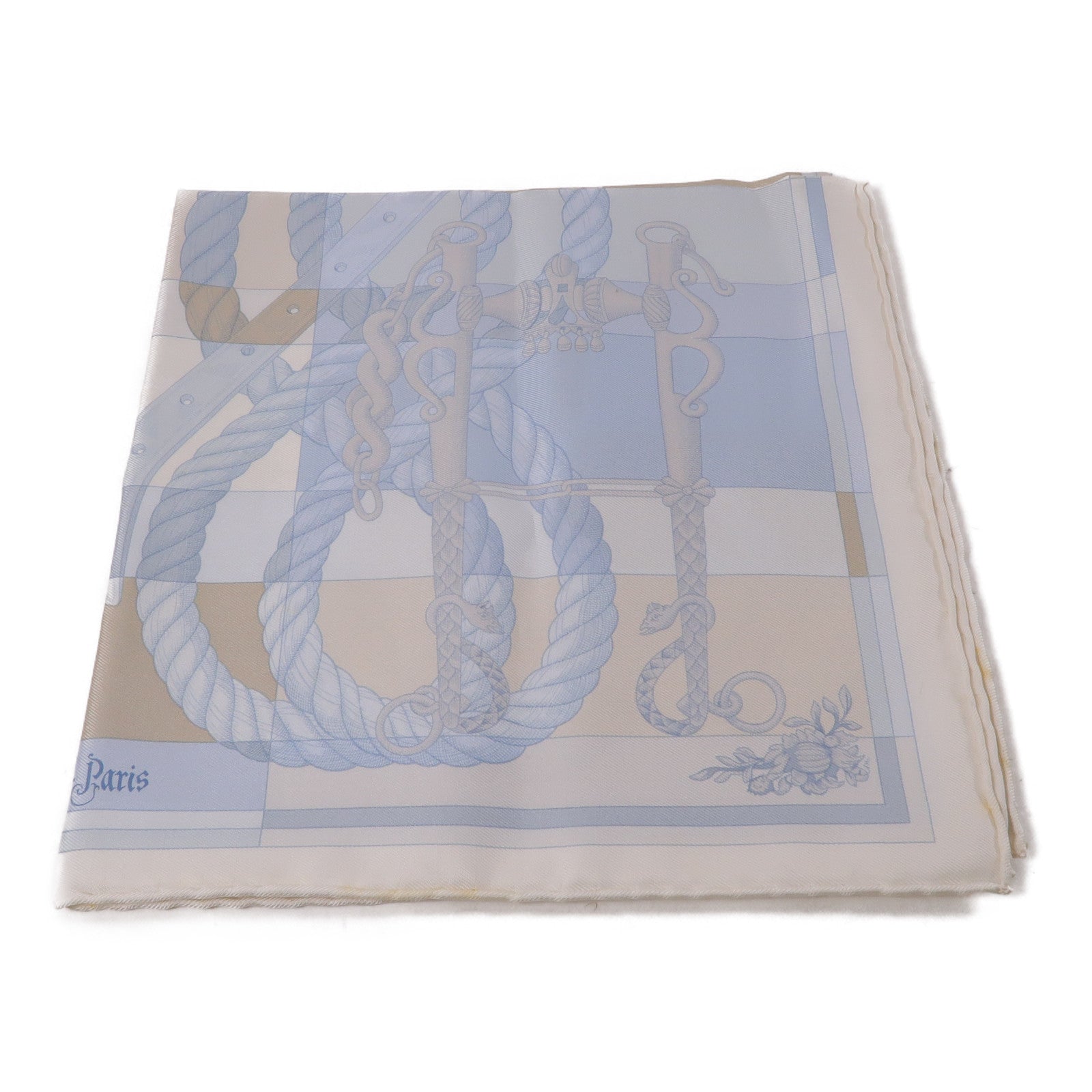 HERMES  Scarf Scarves 40x40cm Silk Light Blue White