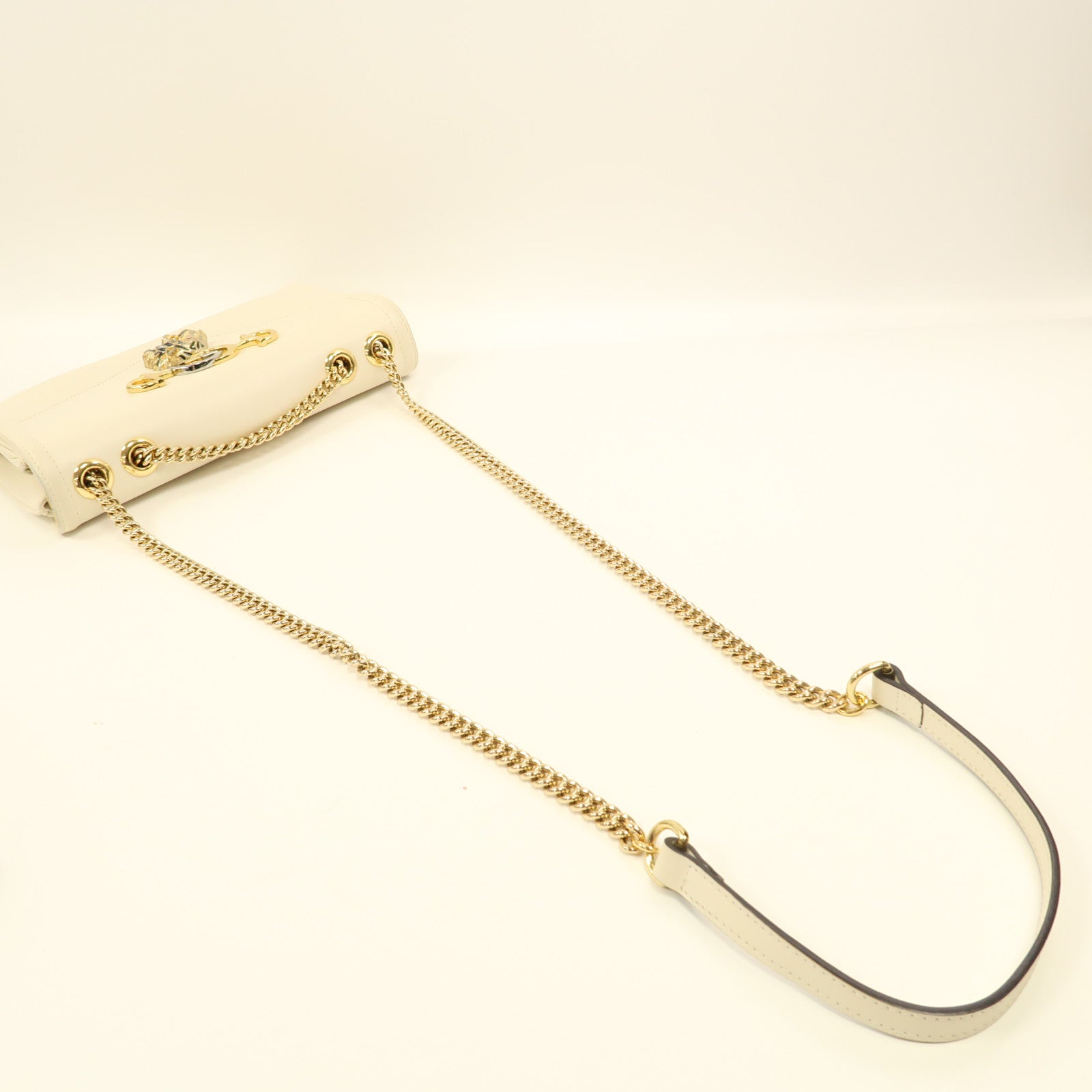 GUCCI 【激減優惠】牛皮皮革Rajah Medium金扣鏈帶肩背袋白色