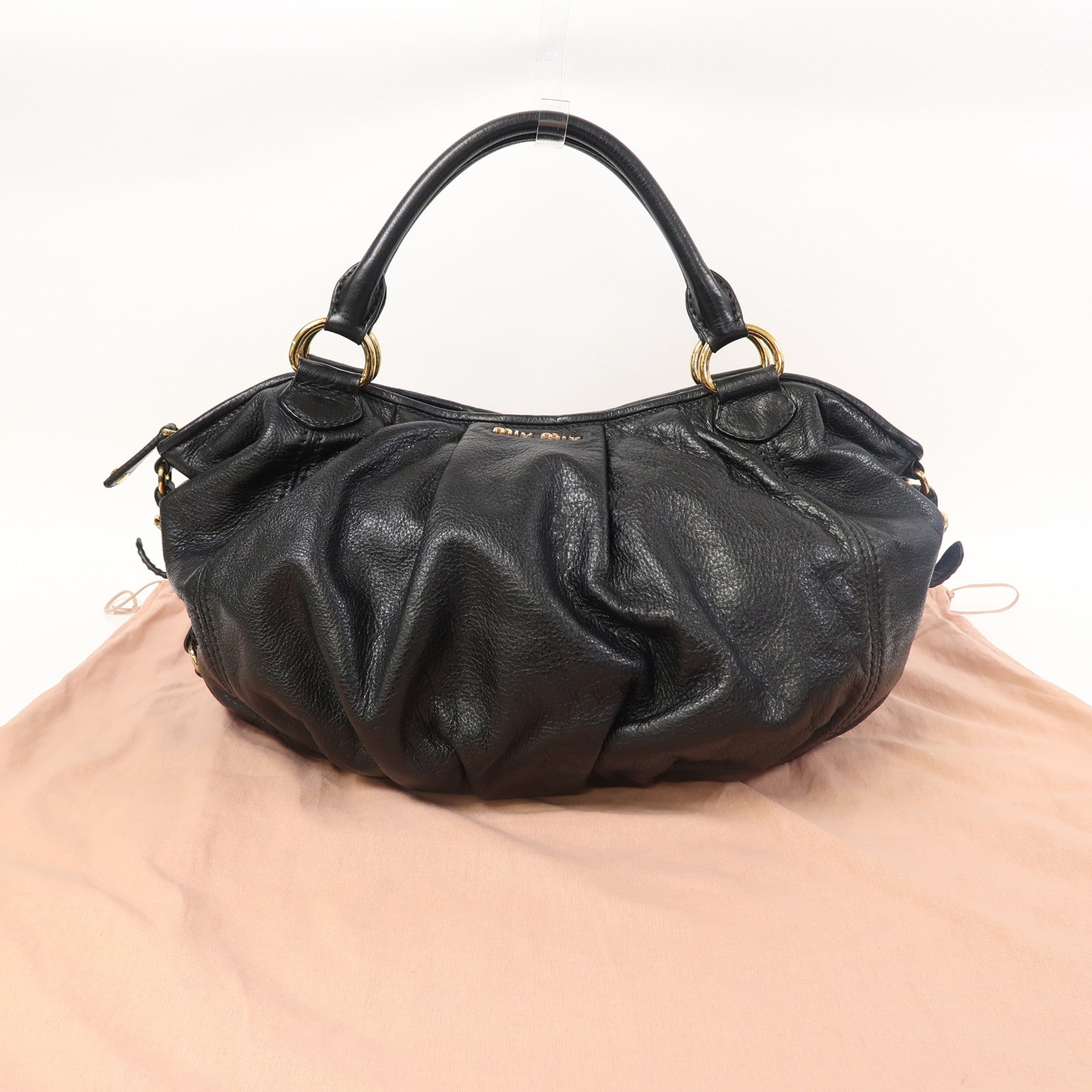 Miu Miu 牛皮皮革Hand Bag金扣手挽袋黑色