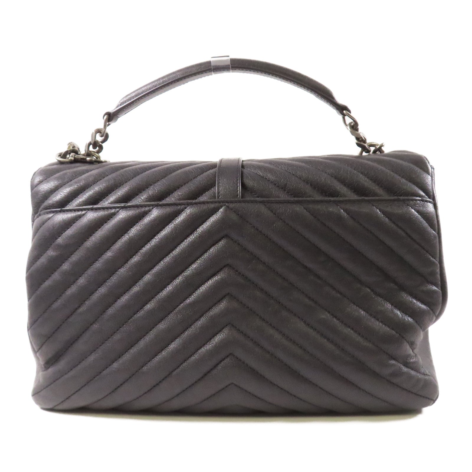 SAINT LAURENT 斜紋牛皮皮革Shoulder Bag銀扣鏈帶手挽肩背兩用袋黑色