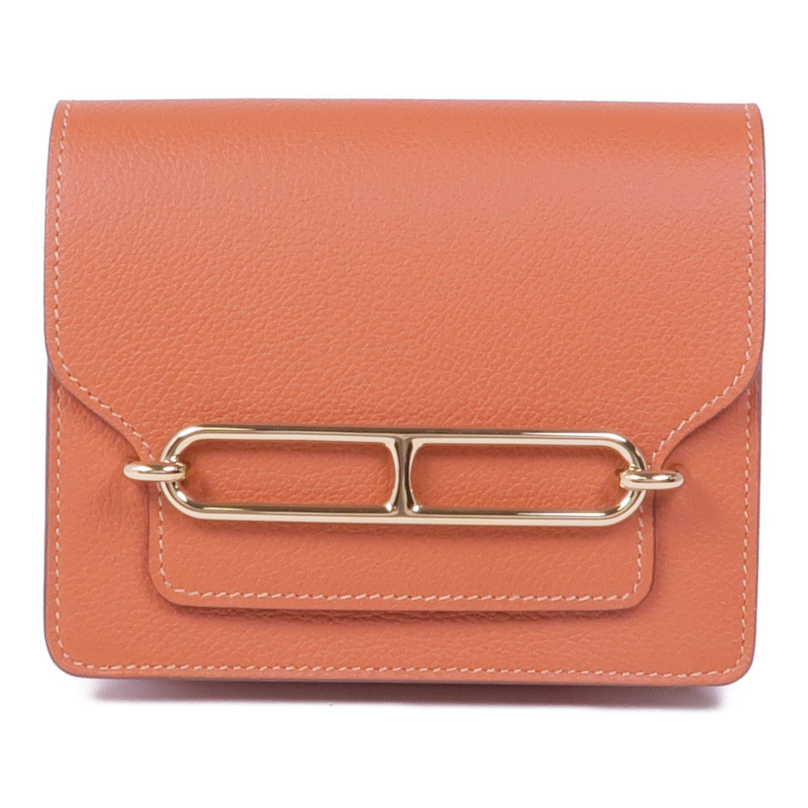 HERMES Evercolor皮革Roulis Slim Compact金扣錢包Blush/Bleu Frida