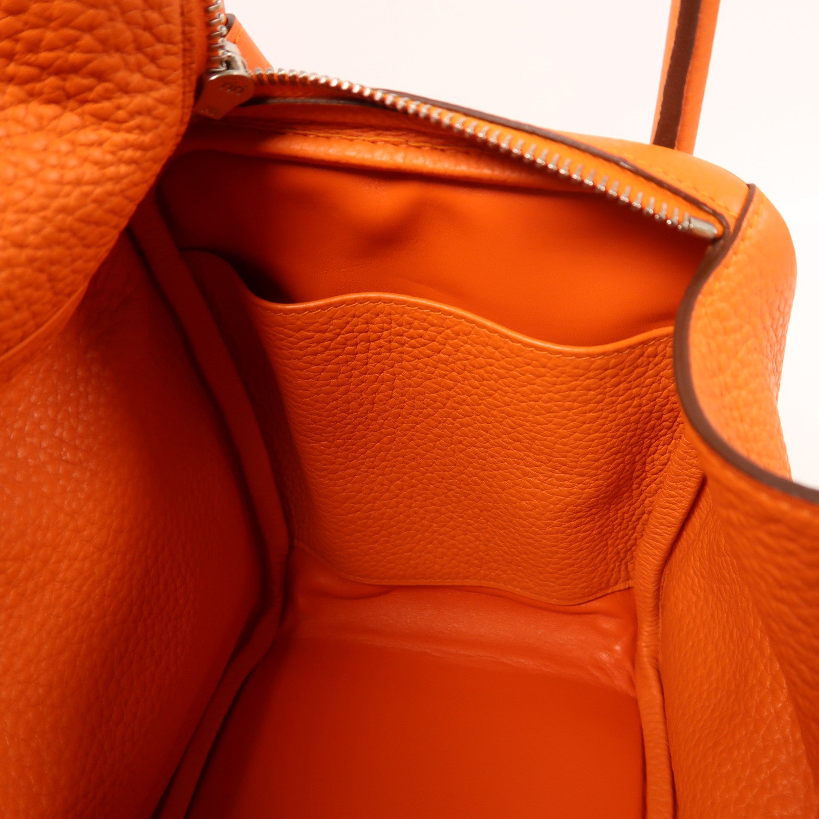 HERMES Clemence皮革Lindy 30銀扣手挽肩背兩用袋Orange