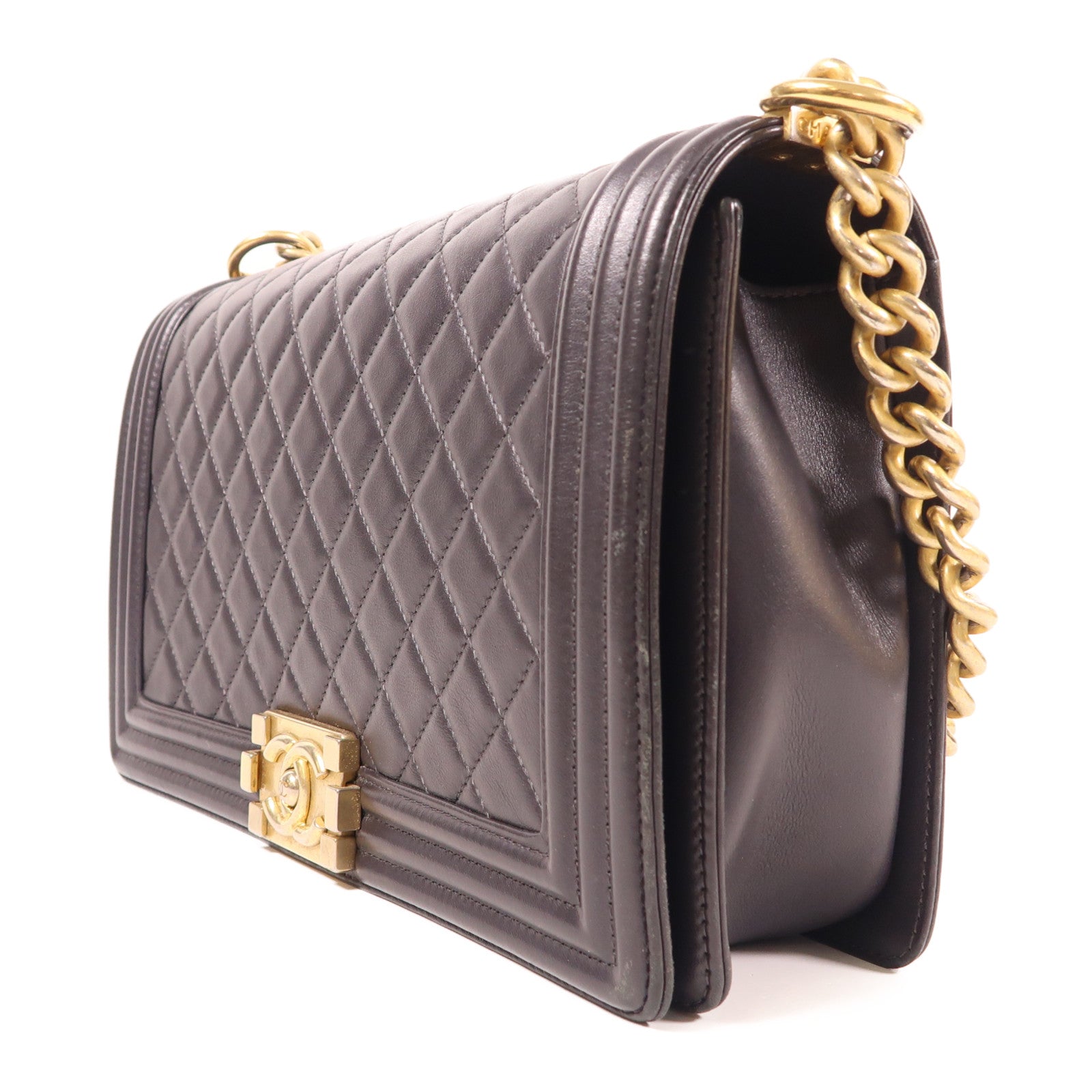 CHANEL CC GHW Boy 27 Chain Shoulder Bag Leather