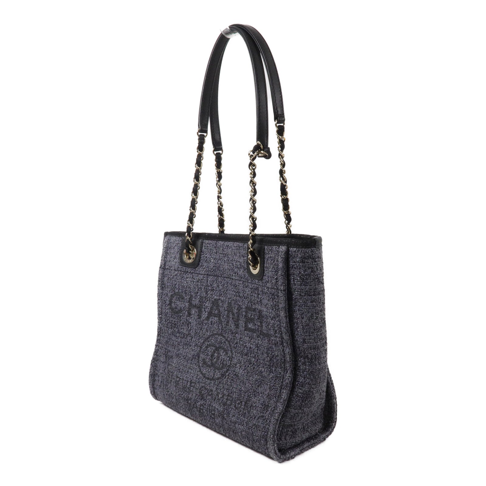 CHANEL 帆布Deauville PM鏈帶手挽袋