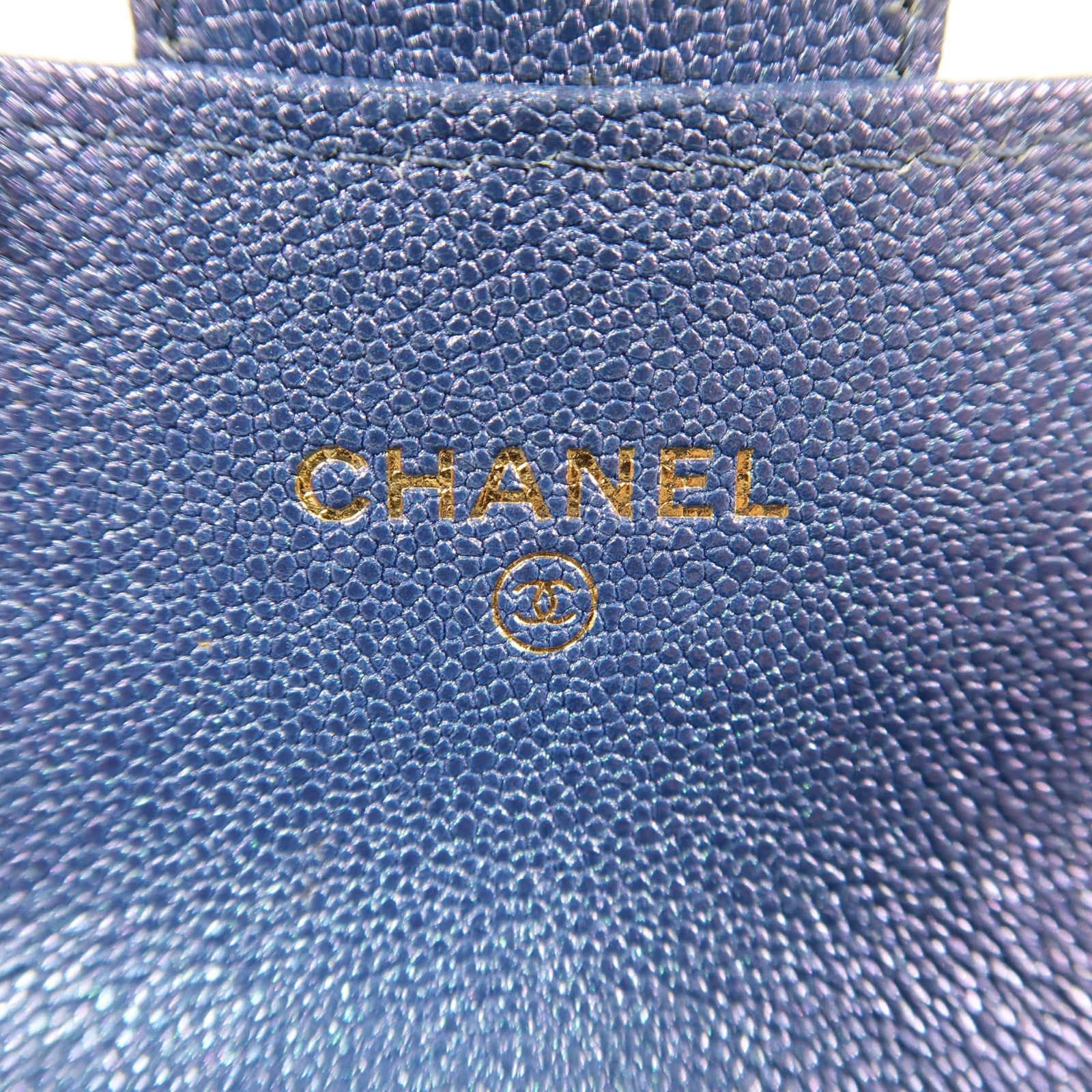 CHANEL 菱格Caviar皮革Card Case金扣卡片套藍色