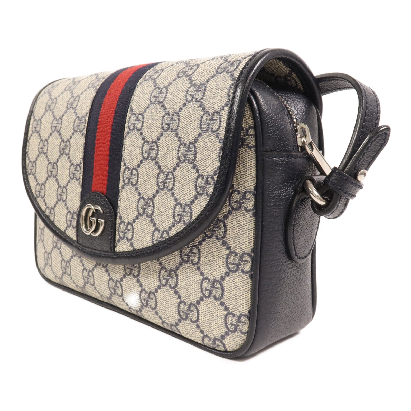 GUCCI 塗層帆布Ophidia GG銀扣肩背袋