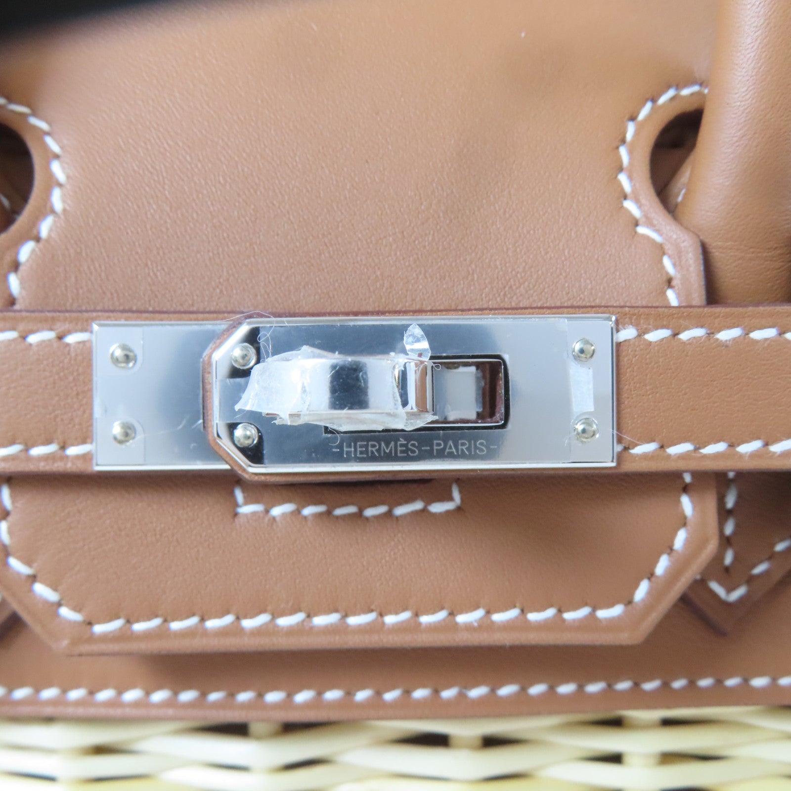 HERMES Swift皮革/柳條Birkin 25 Picnic銀扣手挽袋Gold/Naturel/啡色