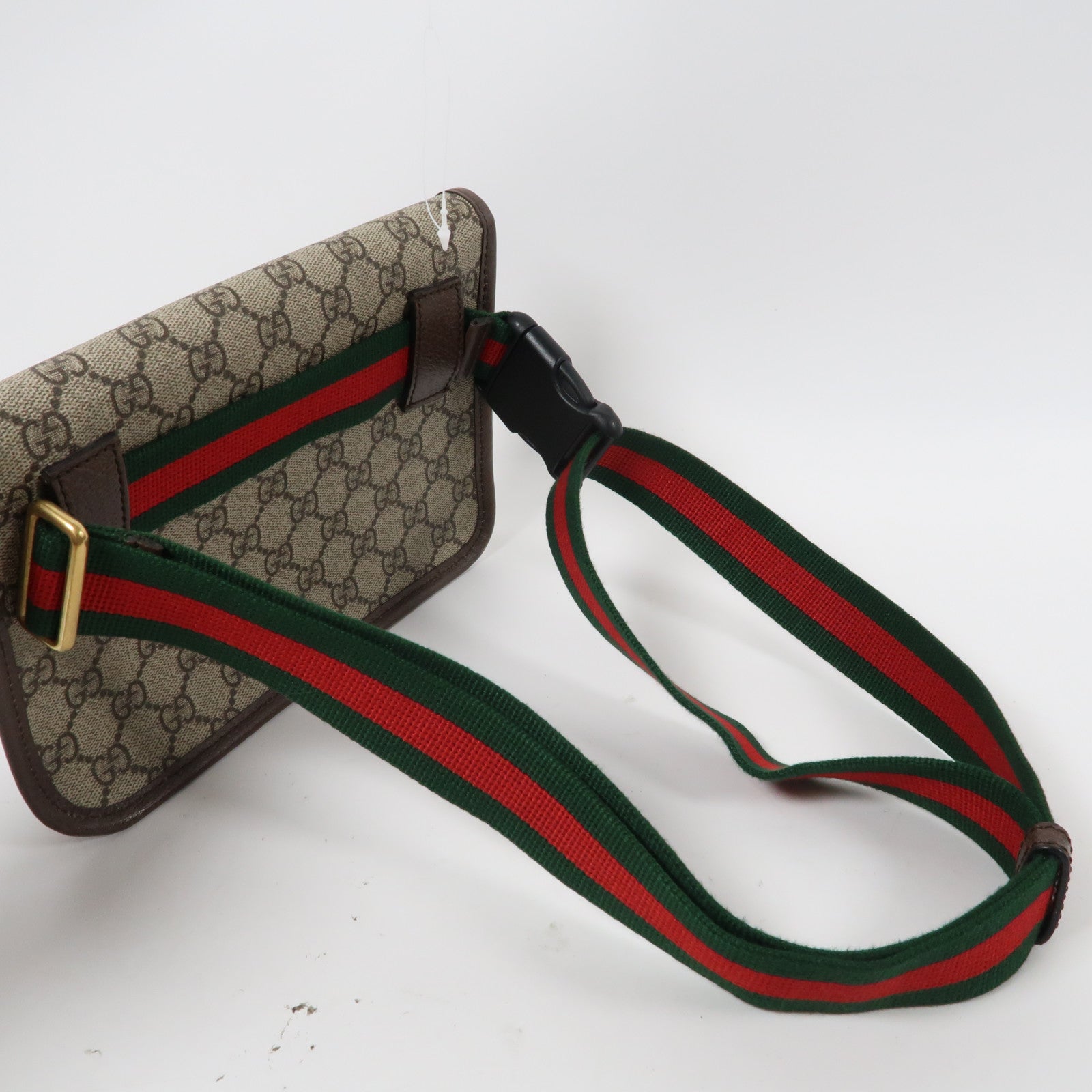 GUCCI 塗層帆布GG Supreme金扣腰包啡色