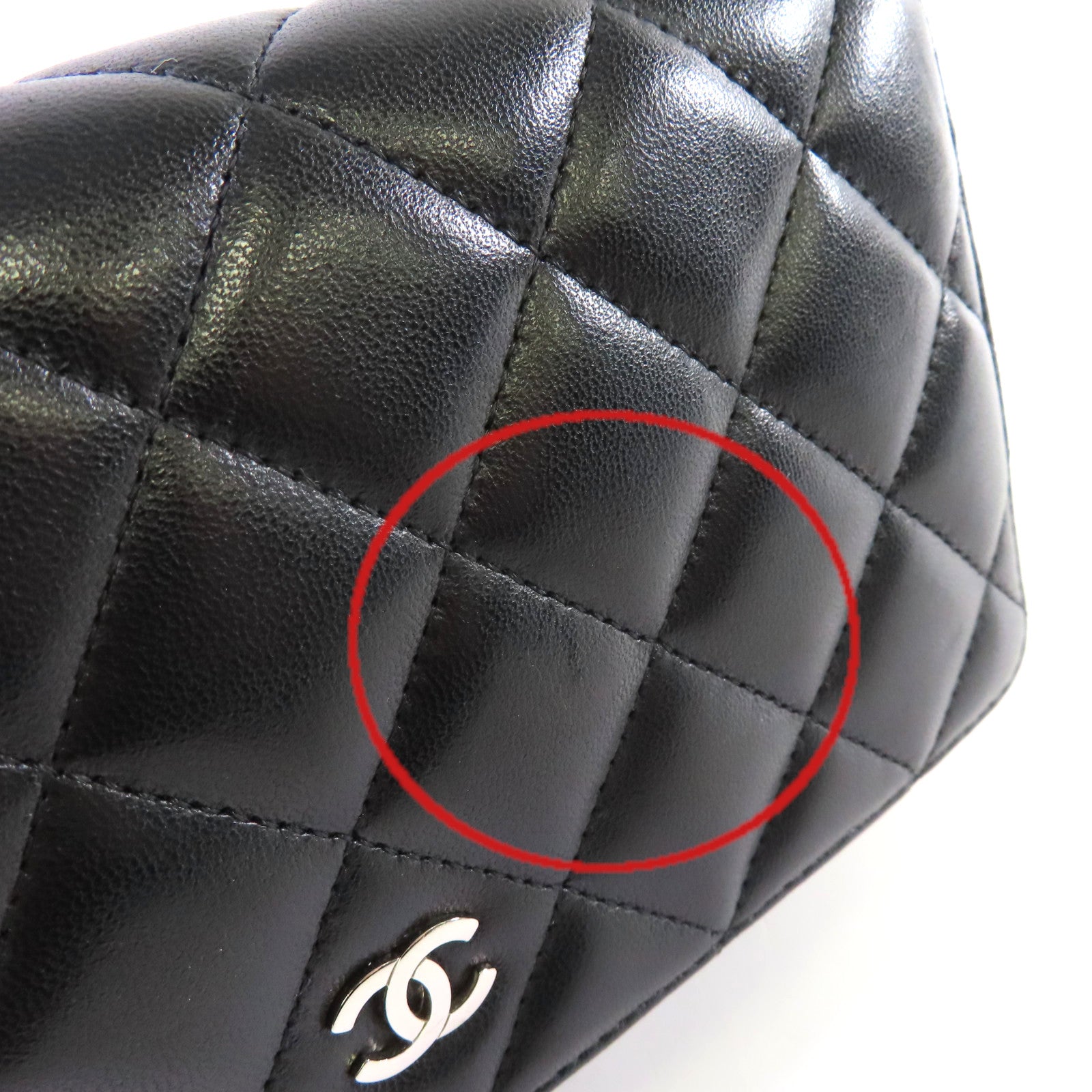 CHANEL 菱格羊皮皮革WOC Shoulder Bag銀扣鏈帶肩背袋黑色