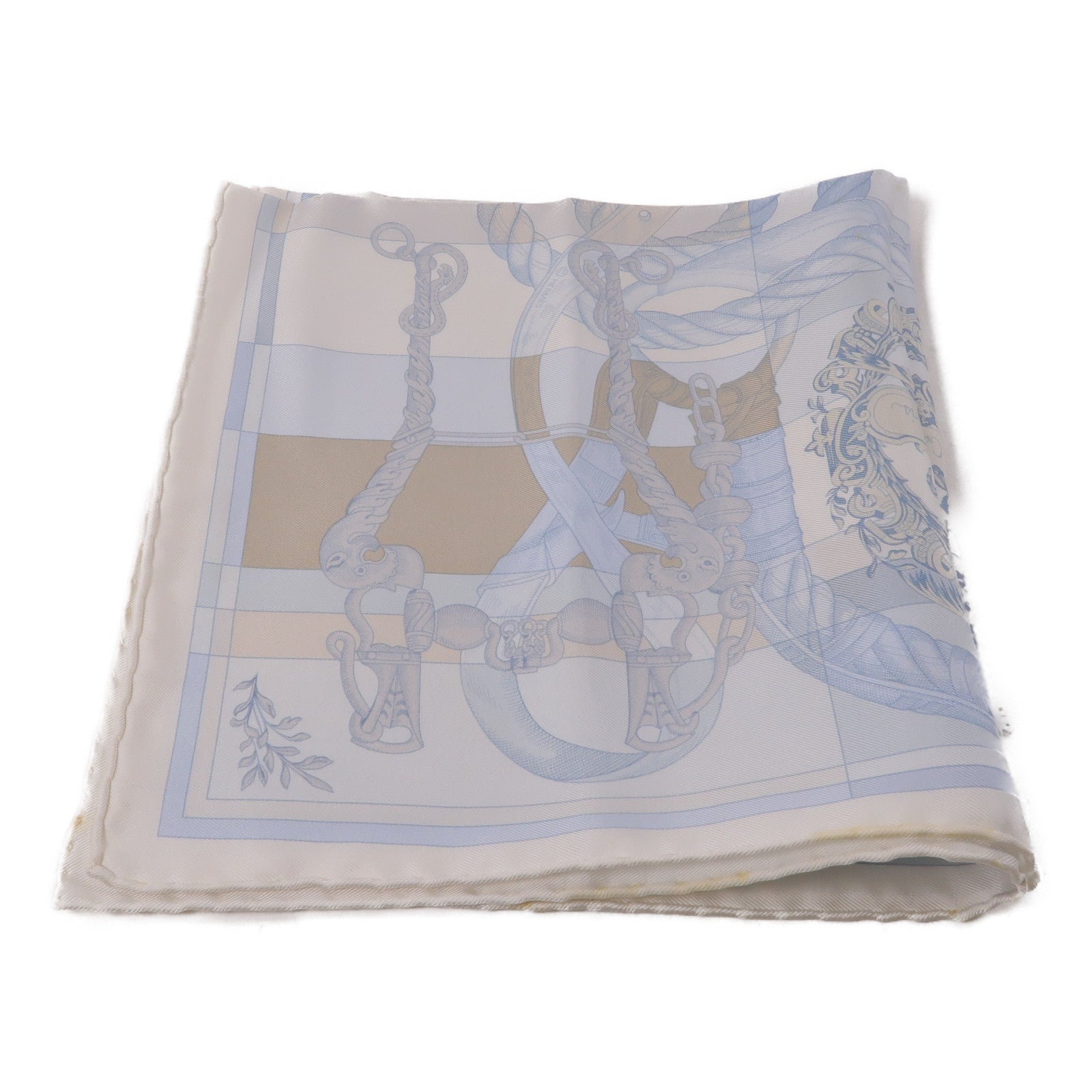 HERMES  Scarf Scarves 40x40cm Silk Light Blue White