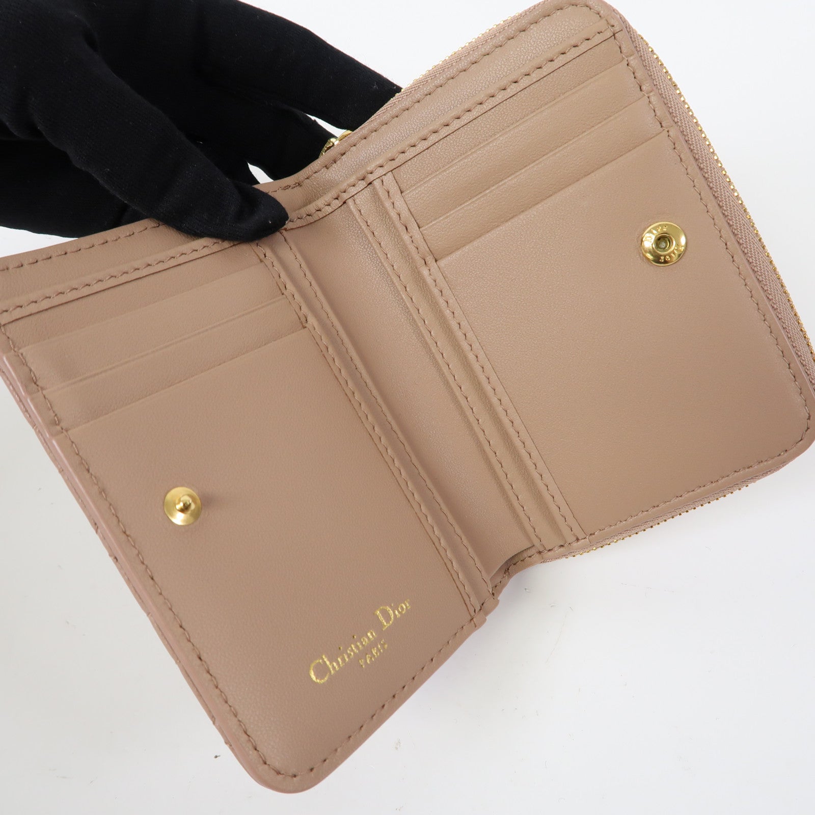 Dior 牛皮皮革Wallet金扣粉紅色
