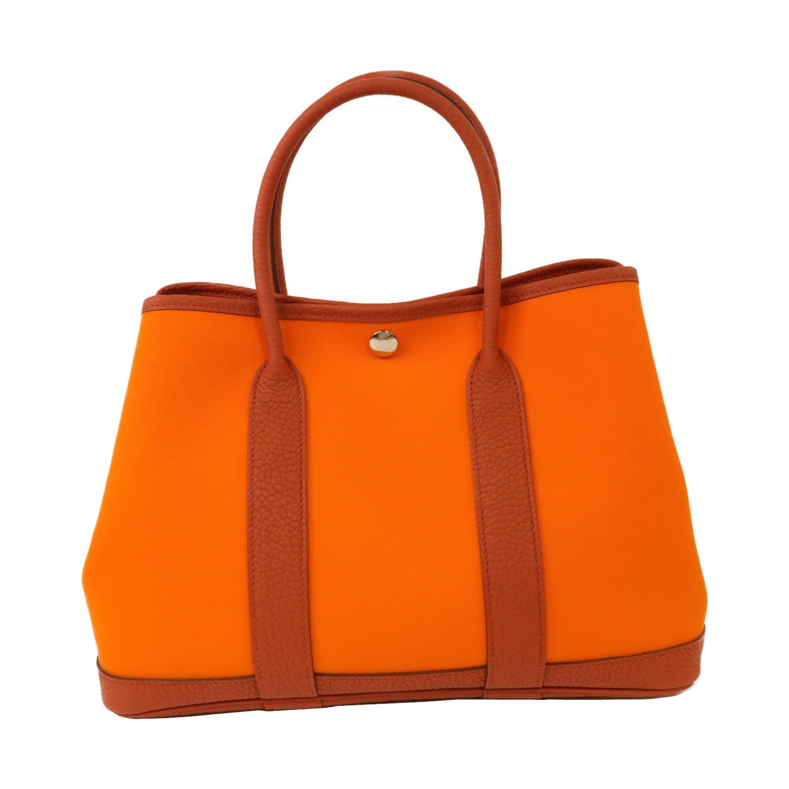 HERMES 帆布Garden Party TPM銀扣手挽袋橙色