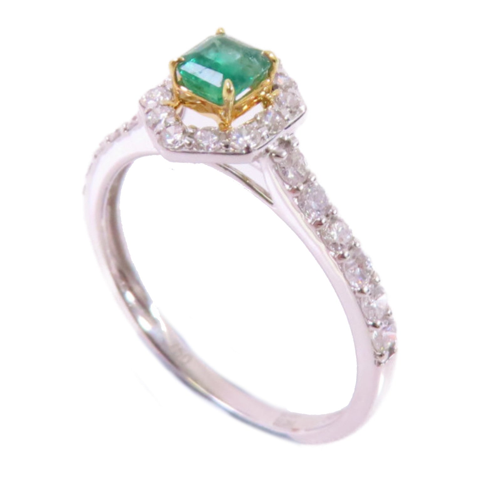 JEWELRY 【激減優惠】18K白金Emerald Ring 0.28ct綠寶石/0.48鑽石戒指US#6.75