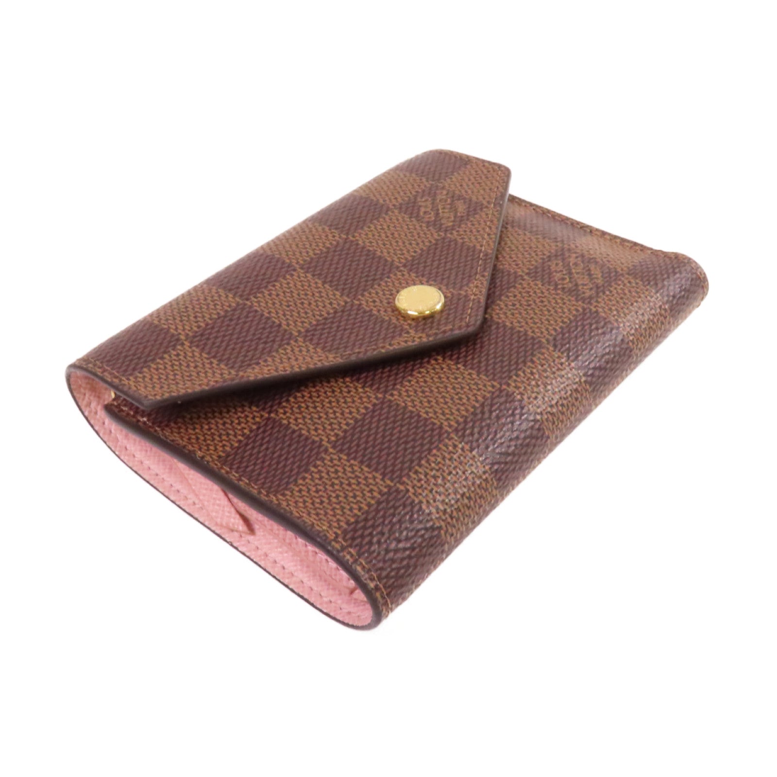 LOUIS VUITTON Damier Ebene Victorine Wallet金扣短錢包啡色/粉紅色