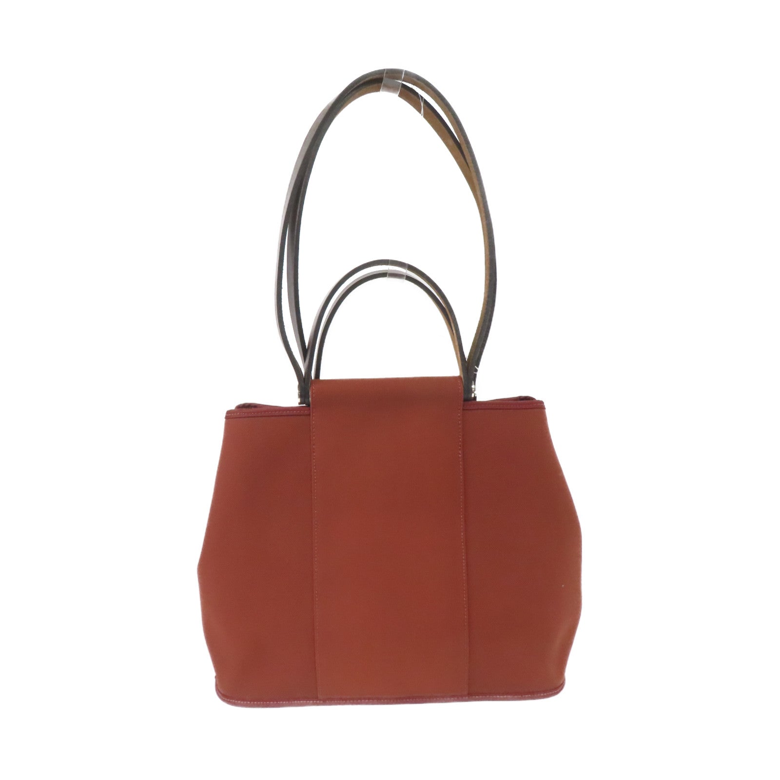 HERMES Toile H帆布Cabag銀扣手挽肩背兩用袋磚紅色